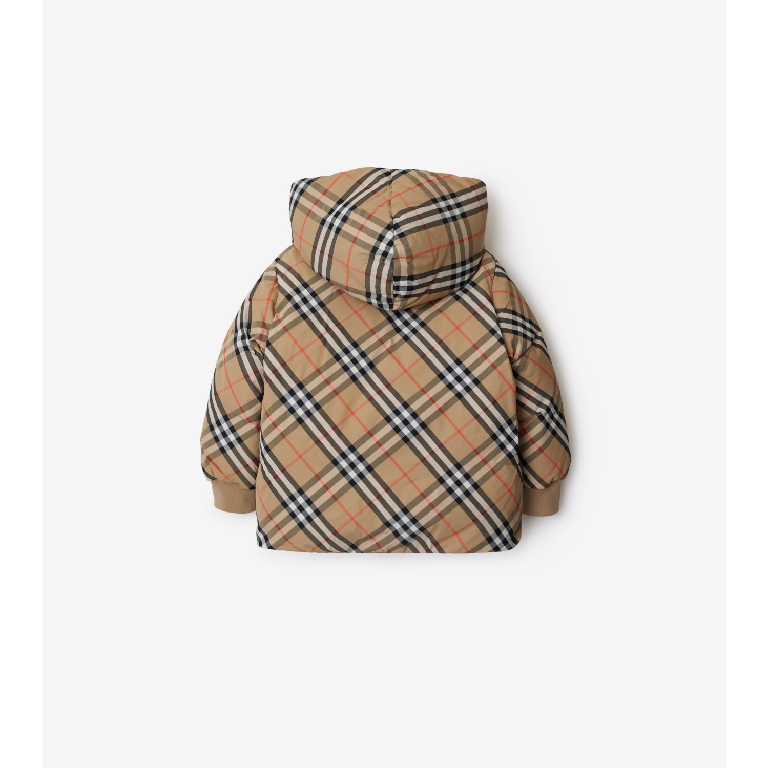 Reversible Check Nylon Puffer Jacket in Sand Burberry Official