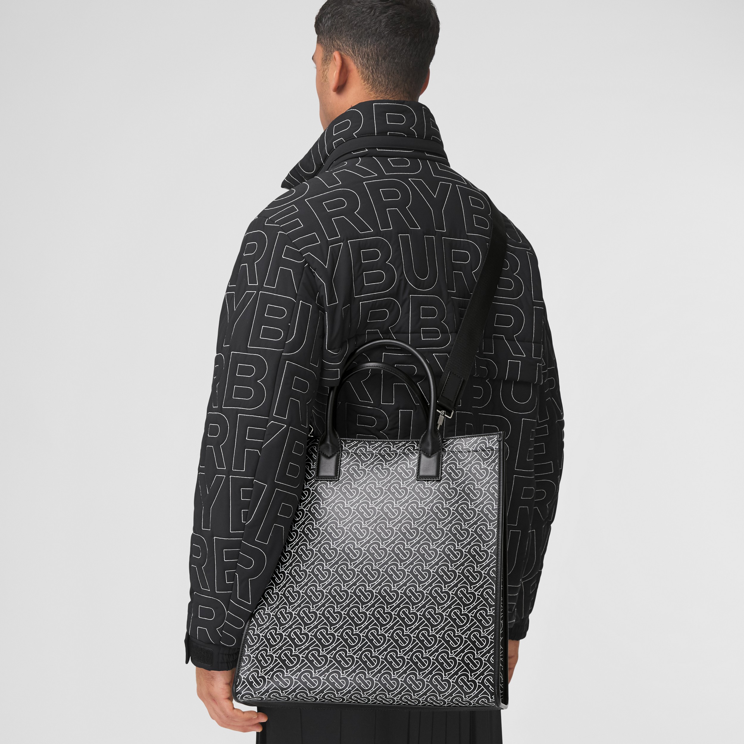 Monogram Print Leather Tote in Black/white - Men | Burberry® Official - 1