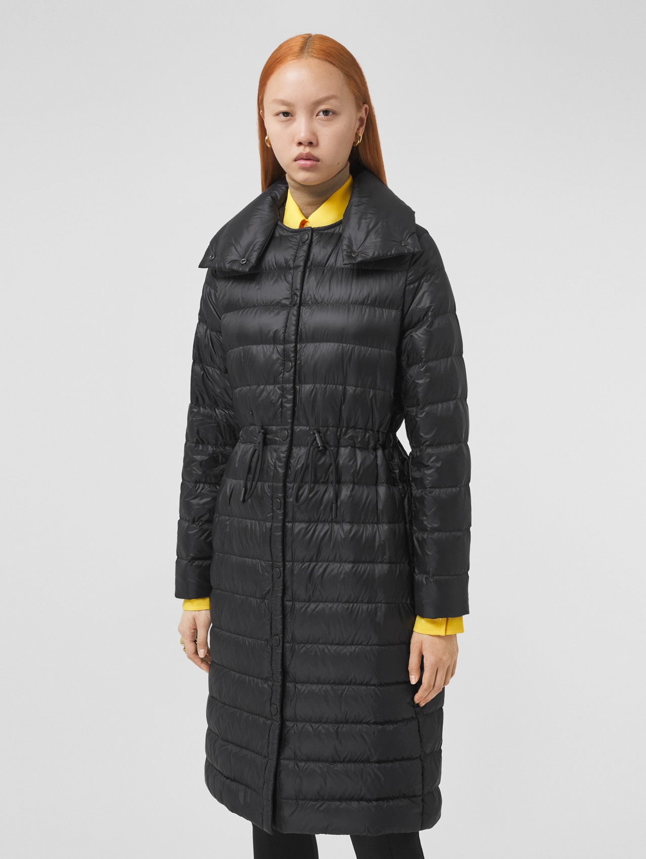 Detachable Collar Lightweight Nylon Puffer Coat in Black