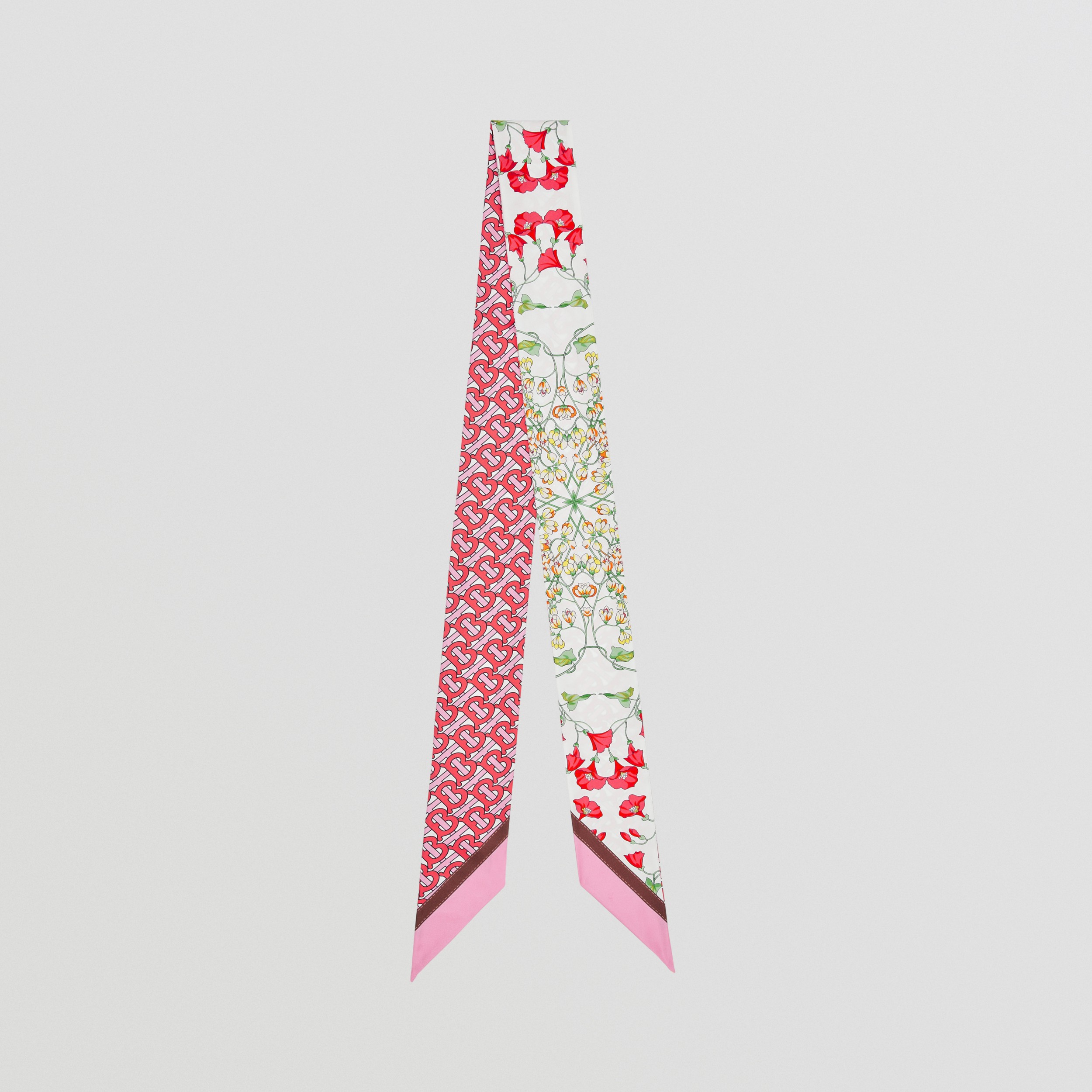 Monogram and Floral Print Silk Skinny Scarf in Pink - Women | Burberry Hong Kong S.A.R., China