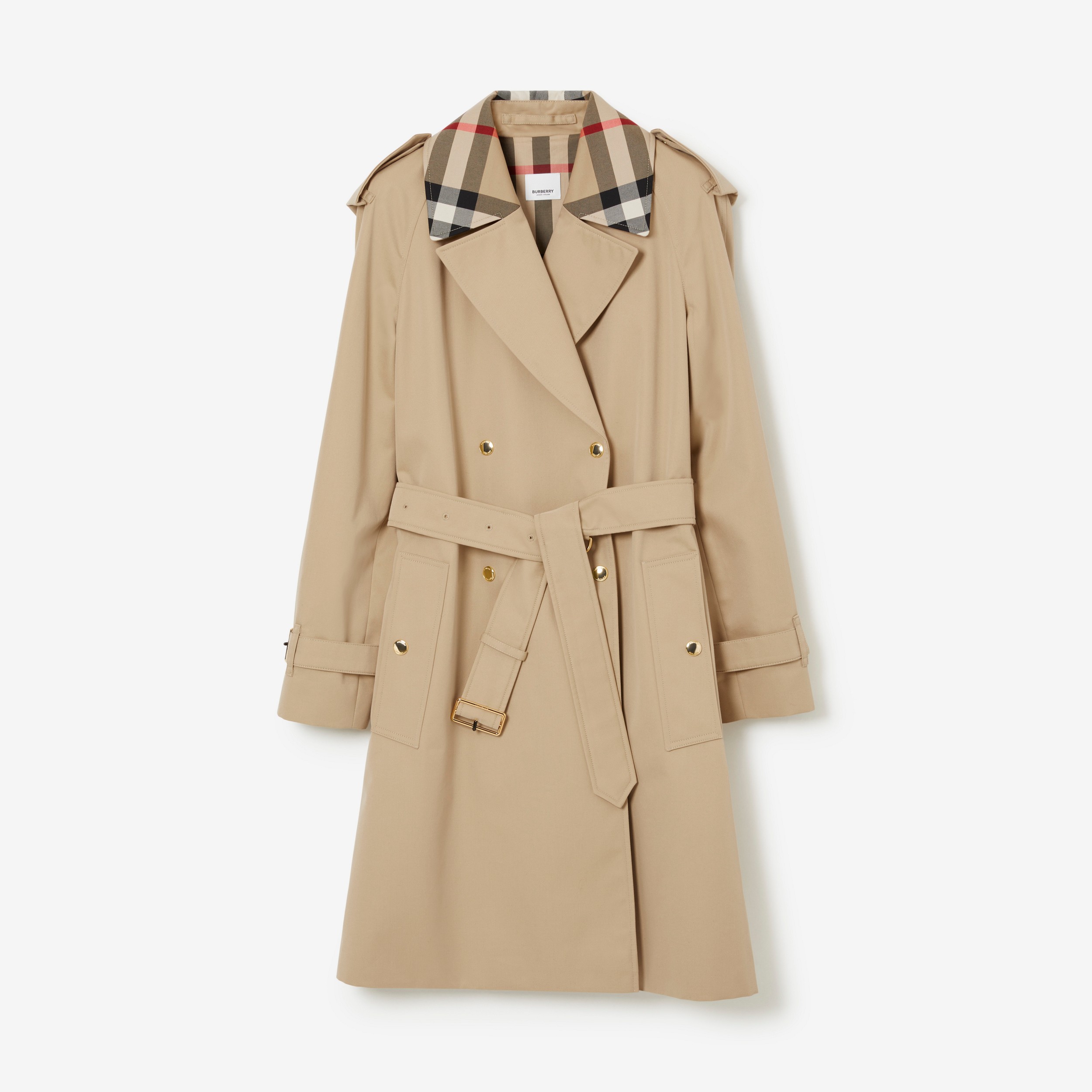 Trench coat Waterloo en algodón de gabardina con detalles a cuadros (Miel) - Mujer | Burberry® oficial - 1