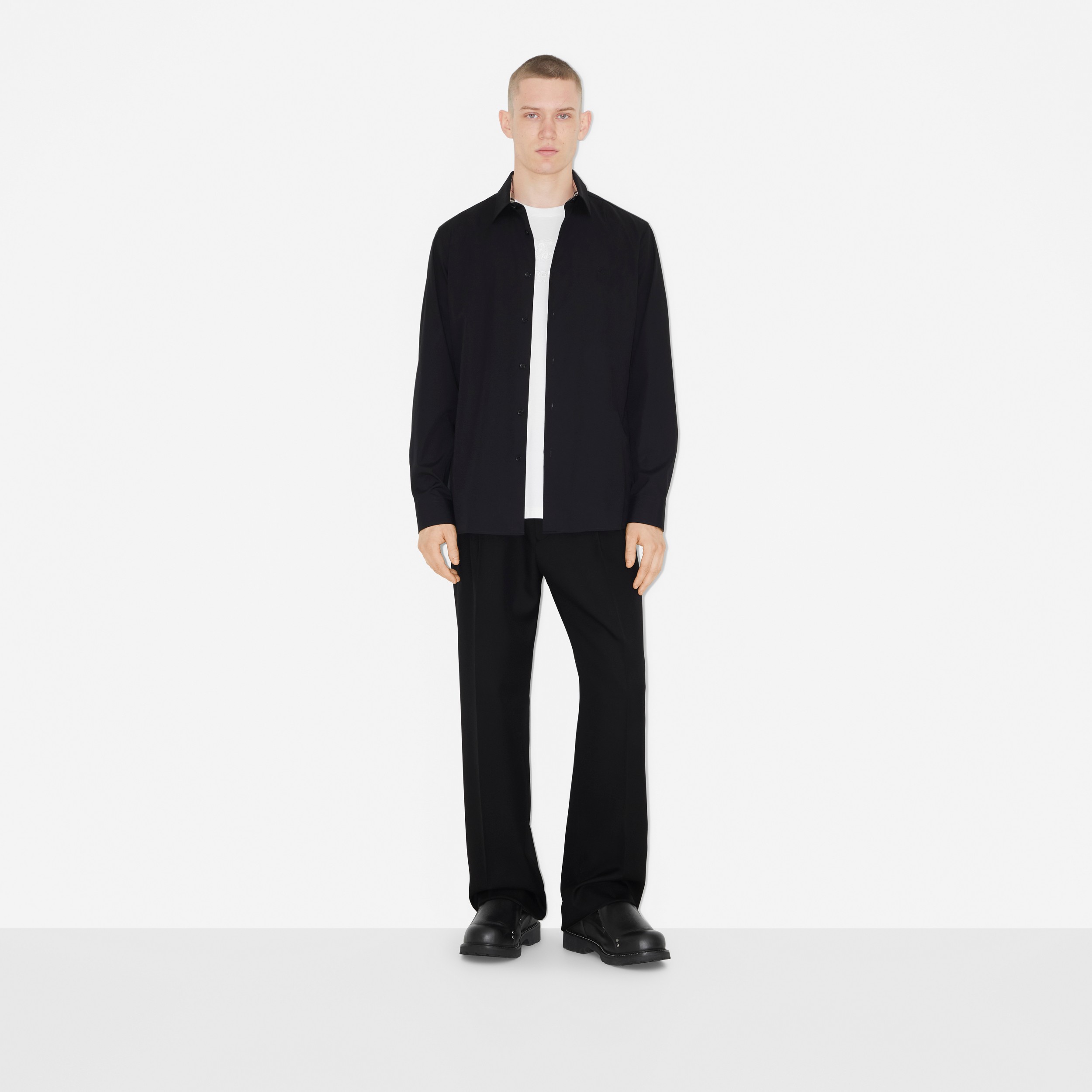 Embroidered EKD Stretch Cotton Shirt in Black - Men | Burberry® Official - 2