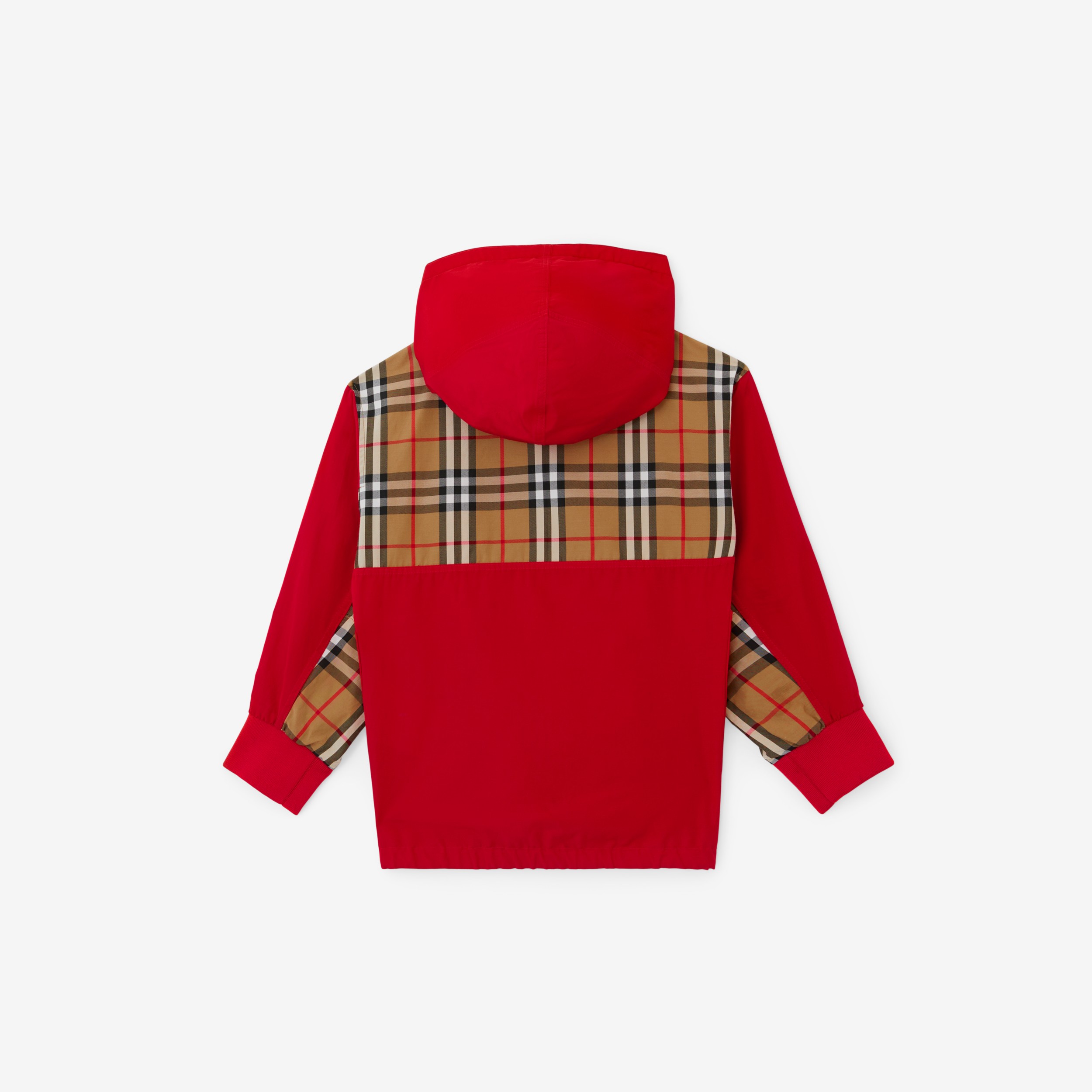 Check Panel Cotton Blend Hooded Jacket in Bright Red | Burberry® Official - 2