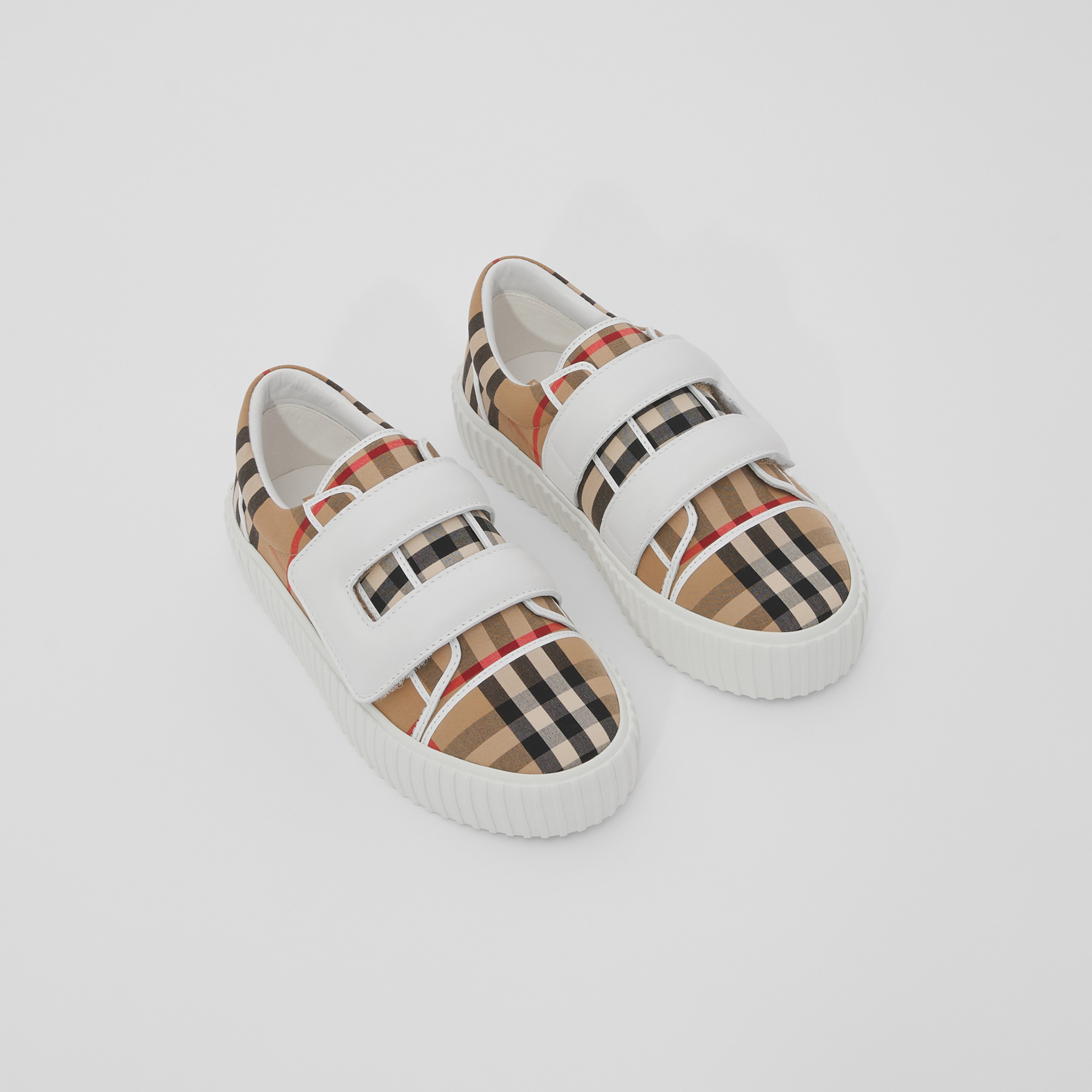 Vintage Check Cotton and Leather Sneakers in Archive Beige - Children | Burberry® Official - 1