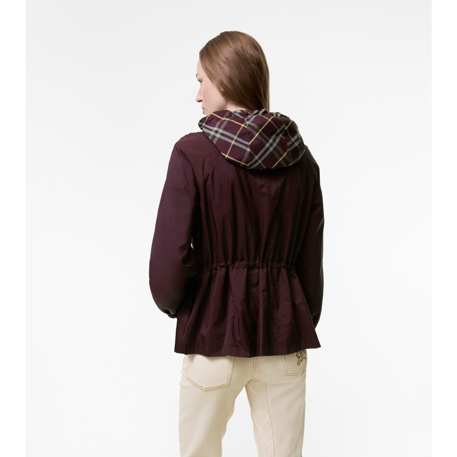 Reversible Check Nylon Hooded Jacket in Vineyard red - Women | Burberry® Official