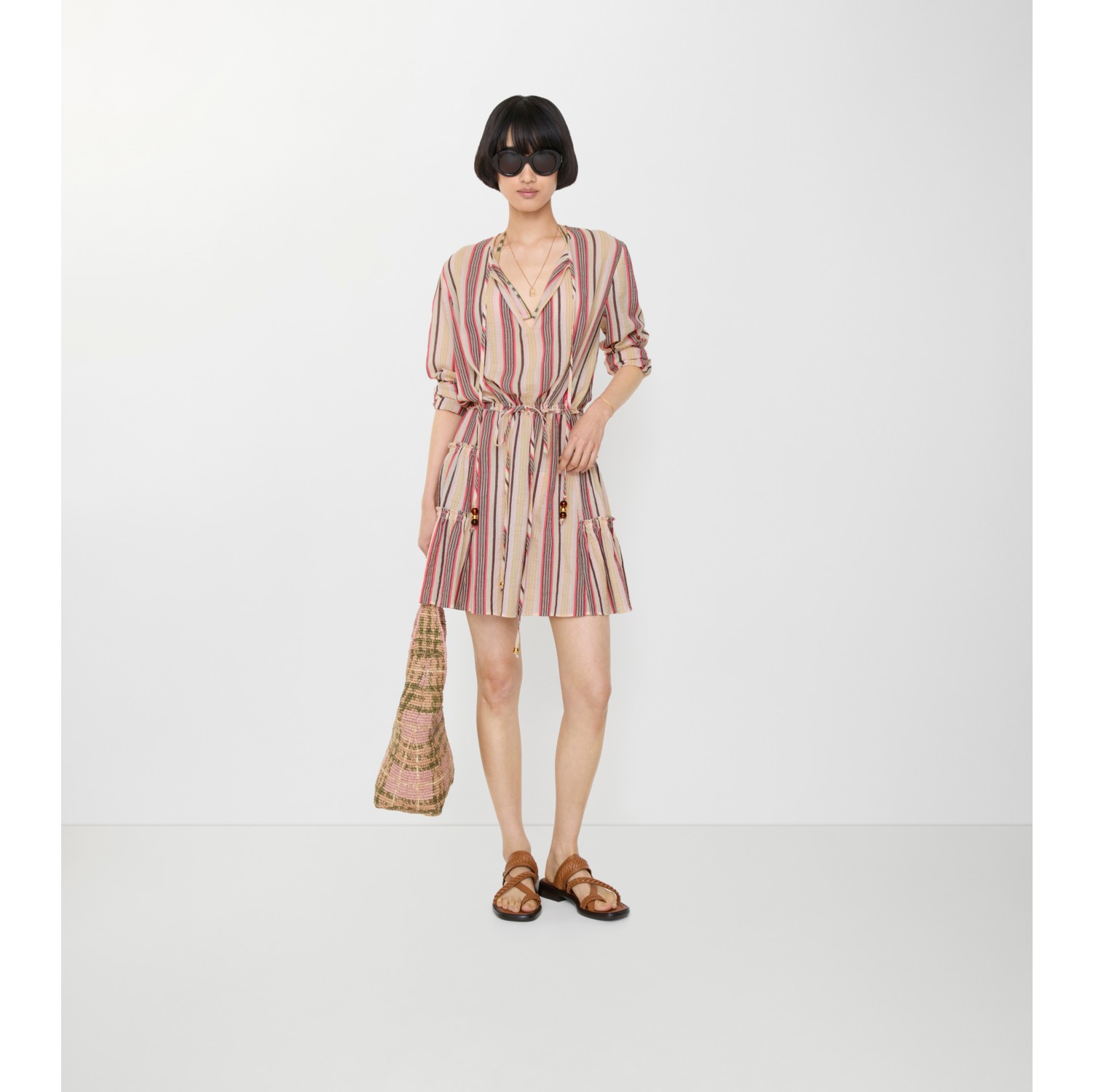 Baumwollvoile-Kleid mit Streifenmuster