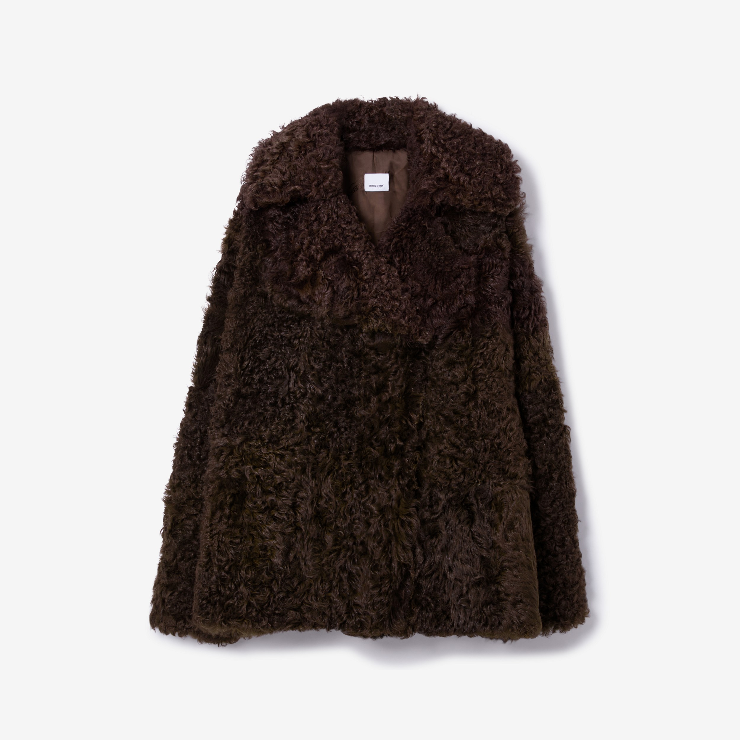 Exaggerated Lapel Shearling Coat in Dark Truffle Brown - Women | Burberry® Official - 1
