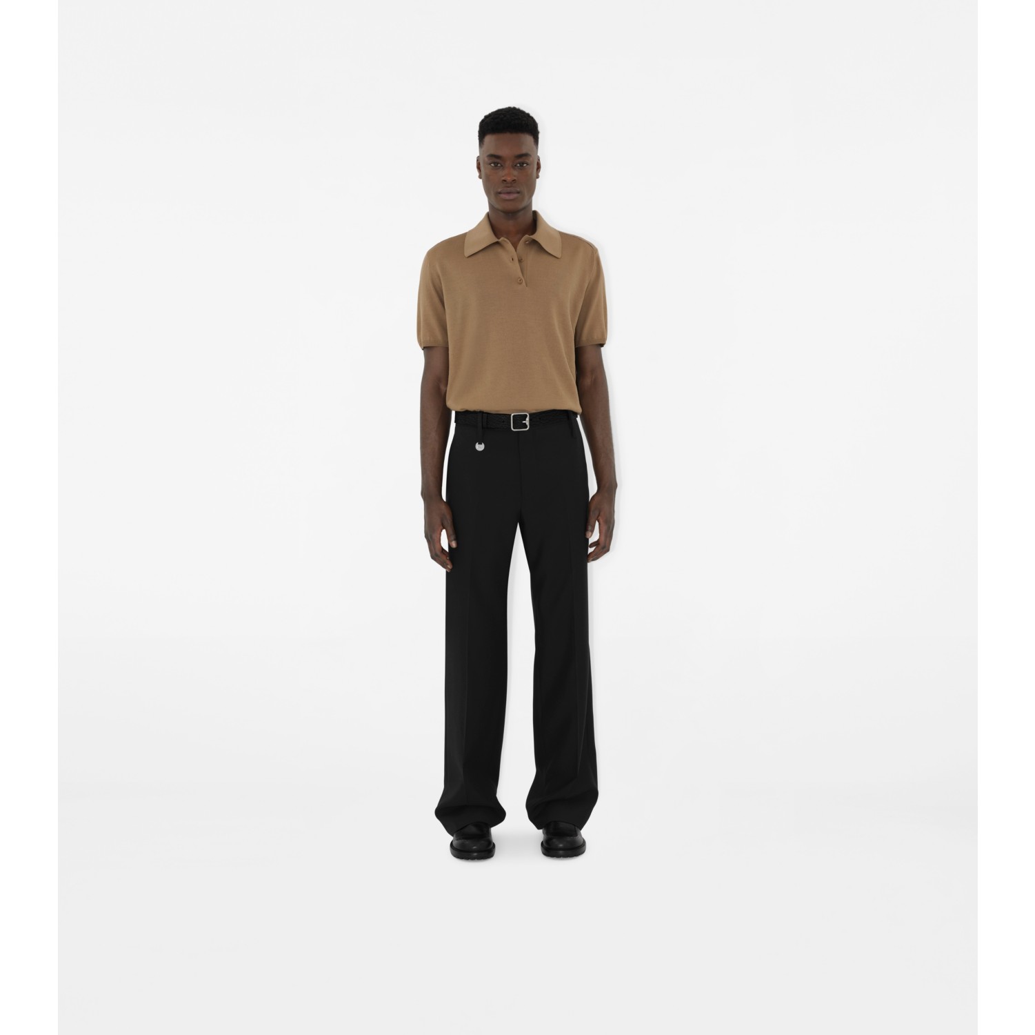 Wool Polo Shirt in Flax Men Burberry Official