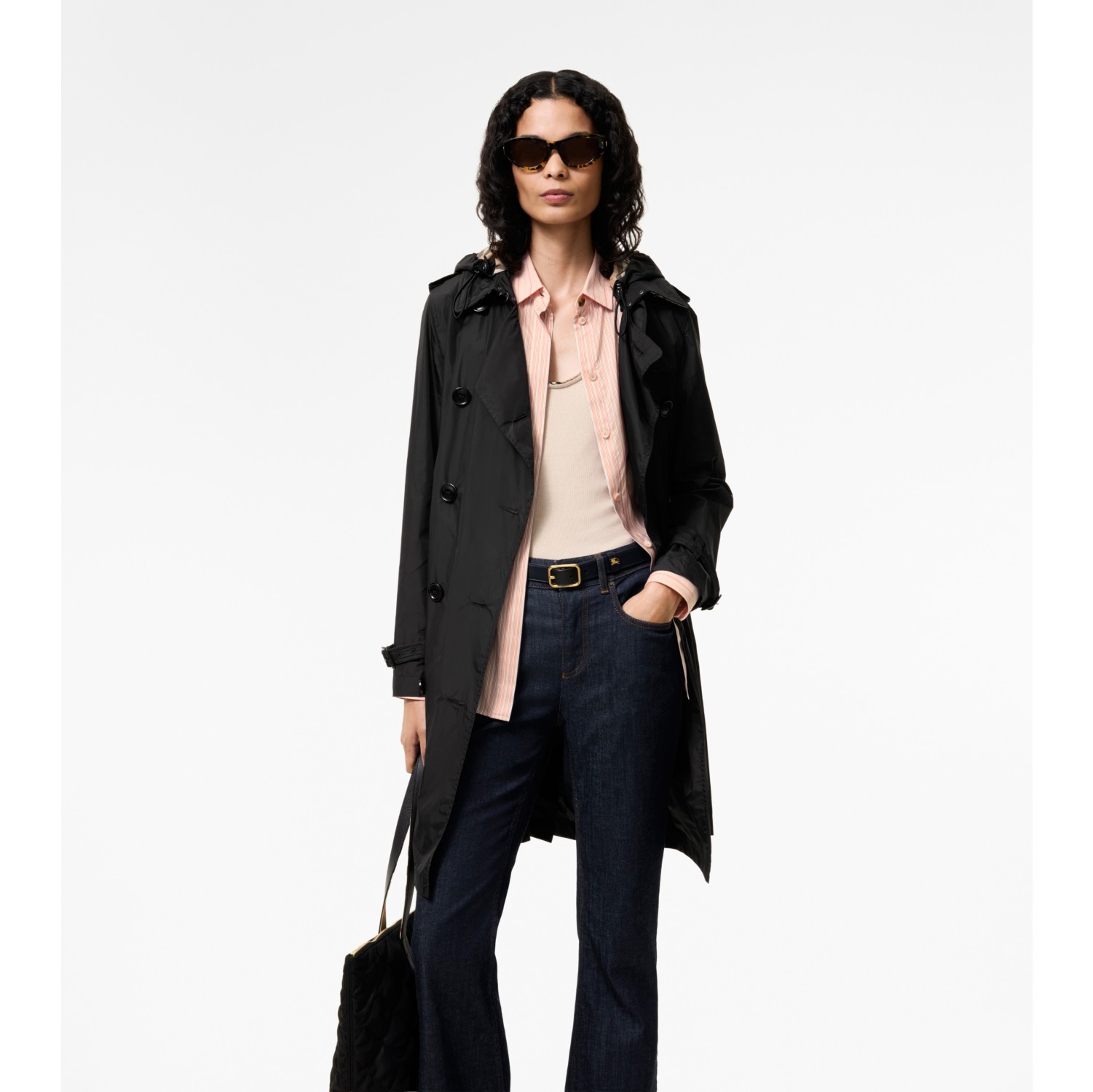 Trench Kensington medio in nylon con cappuccio