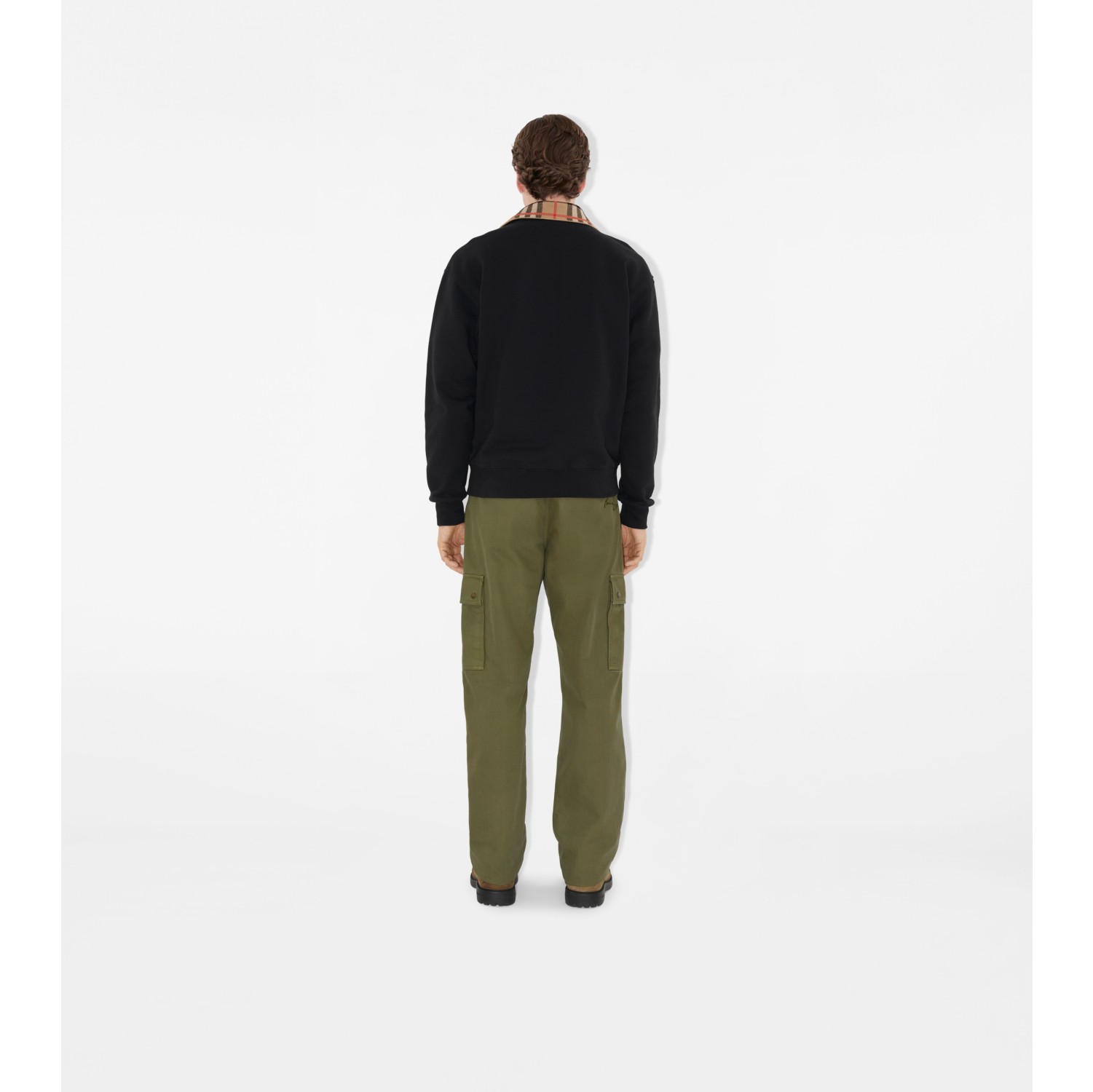 Check Collar Cotton Half-zip Sweatshirt