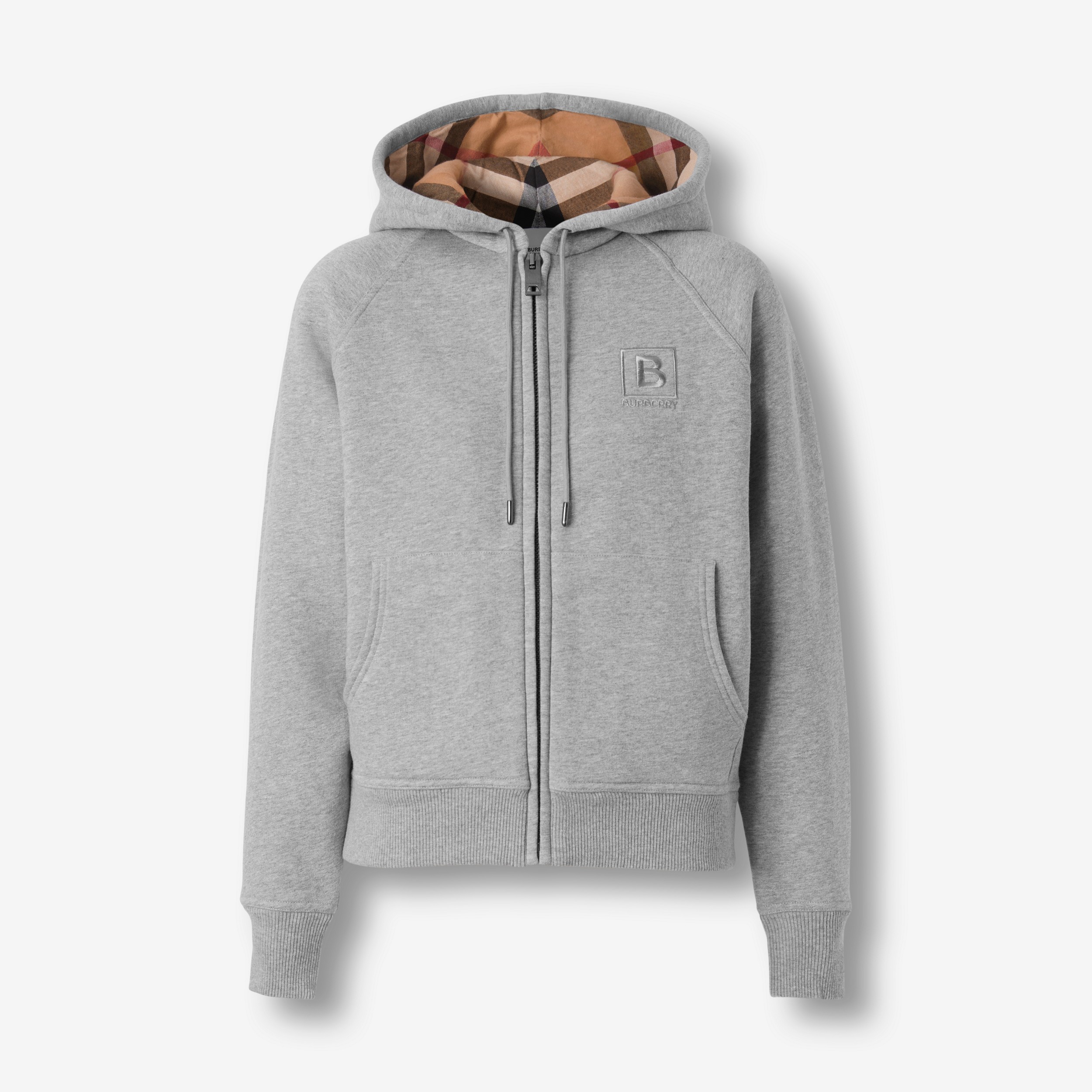 Letter Graphic Cotton Blend Zip Hoodie in Pale Grey Melange - Women | Burberry® Official - 1