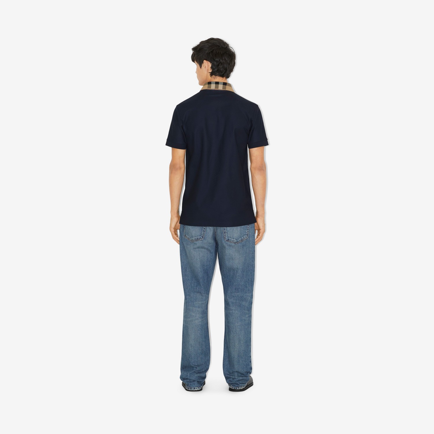 Camisa polo de algodão com colarinho Check (Azul-marinho Fumê) - Homens | Burberry® oficial