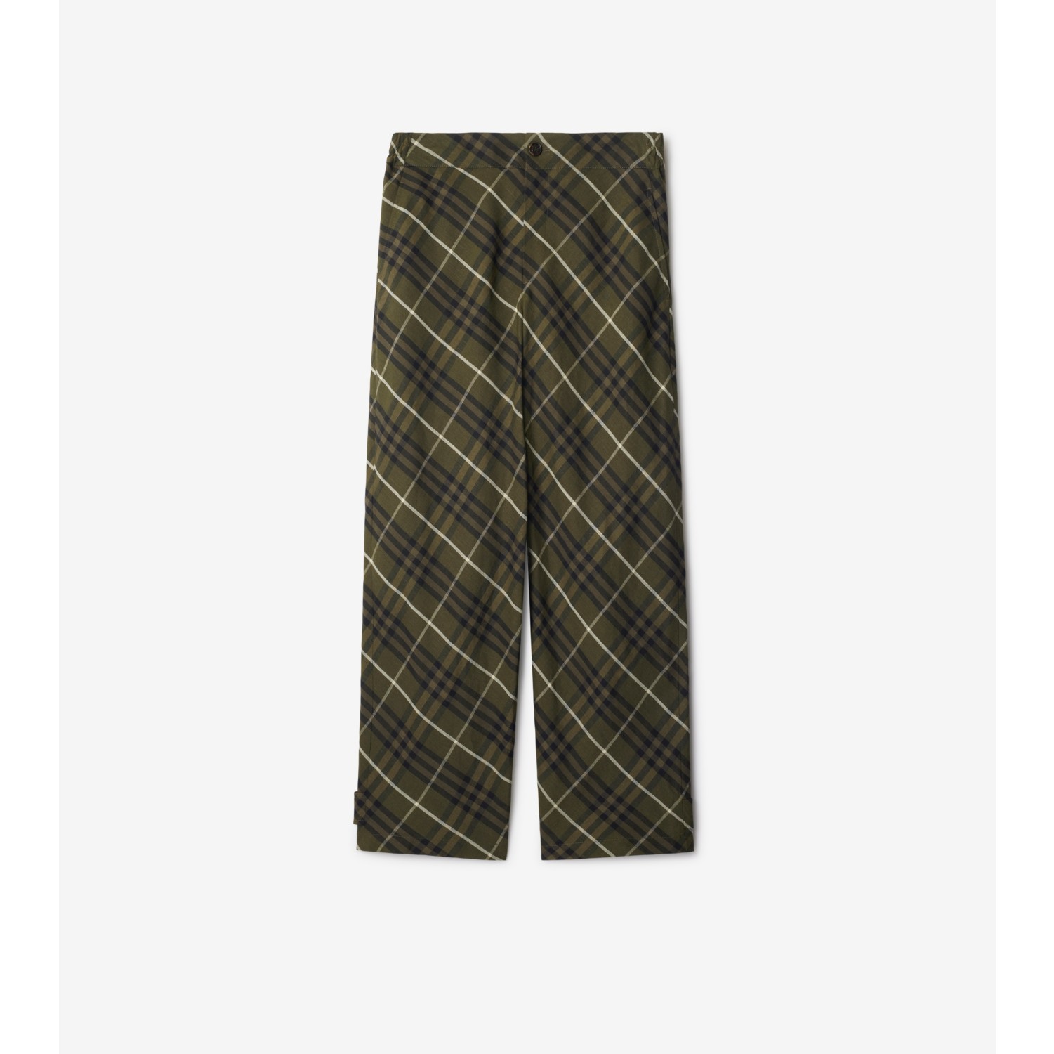 Check Linen Tailored Trousers in Olive Men Burberry Official