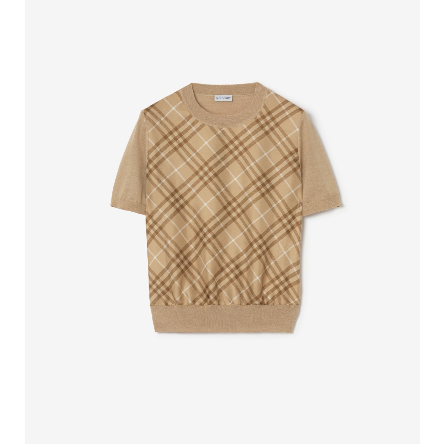 Check Panel Wool Silk T-shirt