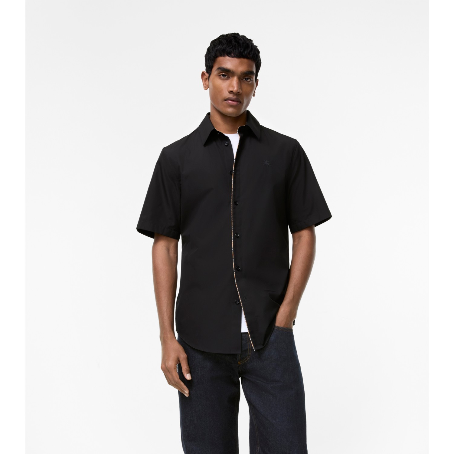 Classic Fit Check Piping Cotton Poplin Shirt