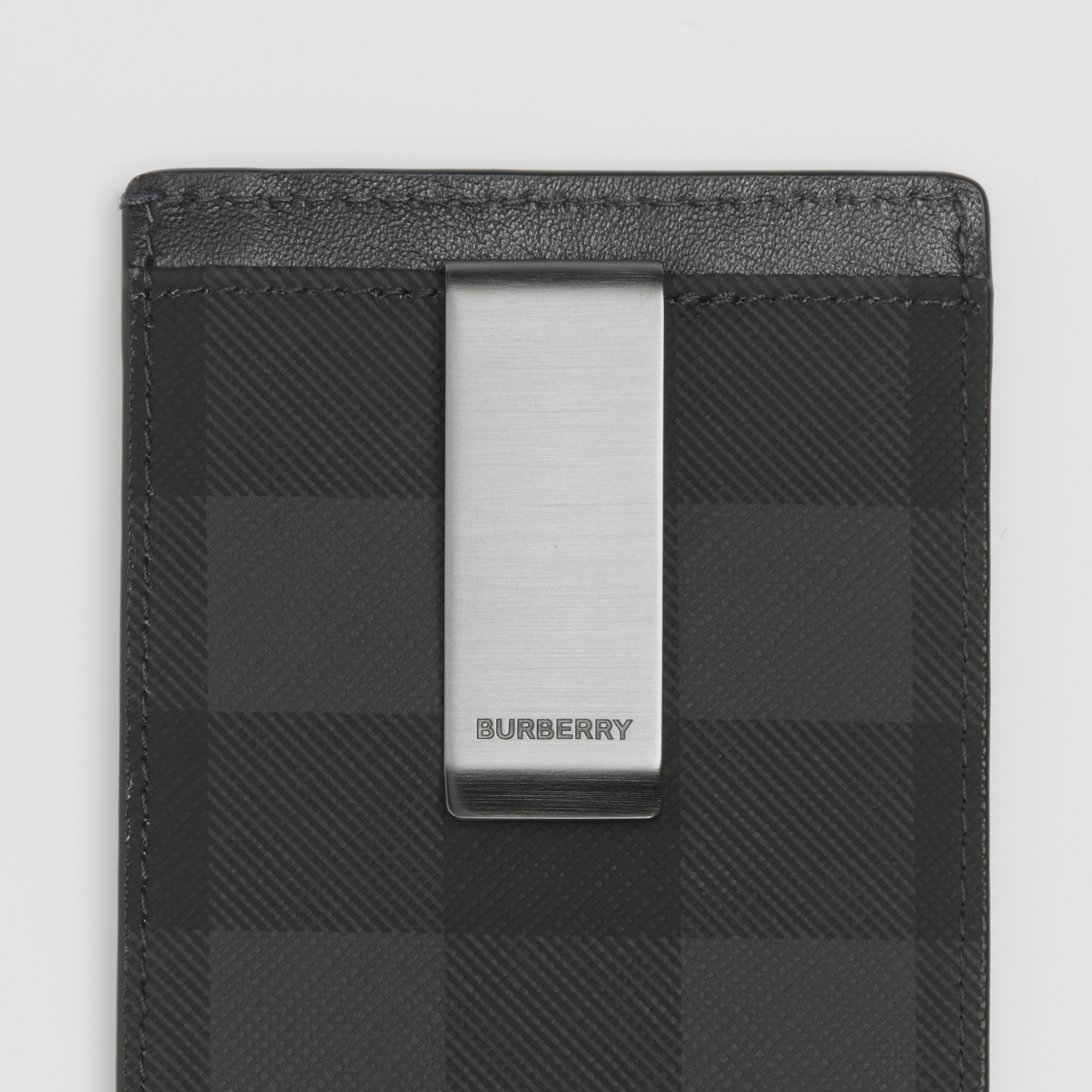 Check and Leather Money Clip Card Case in Charcoal - Men | Burberry® Official - 2