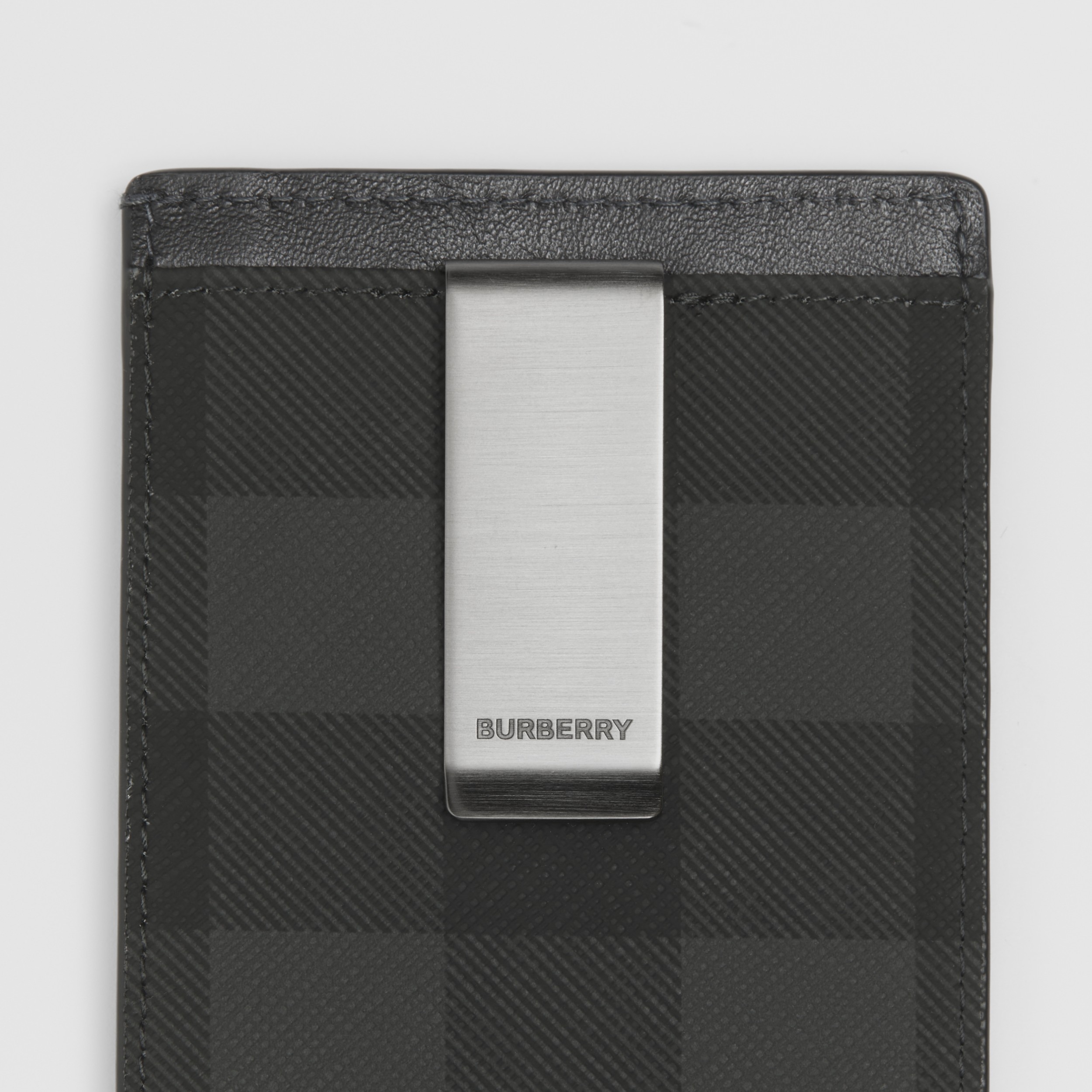 Charcoal Check and Leather Money Clip Card Case - Men | Burberry® Official