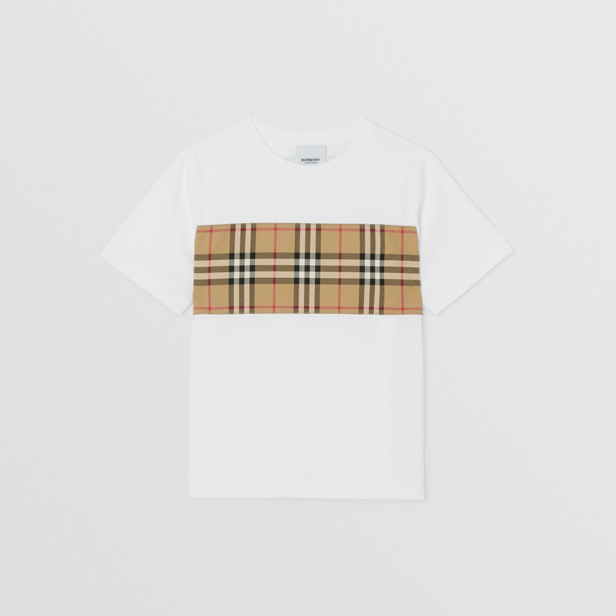 Burberry Kids'  Childrens Vintage Check Panel Cotton T-shirt In White