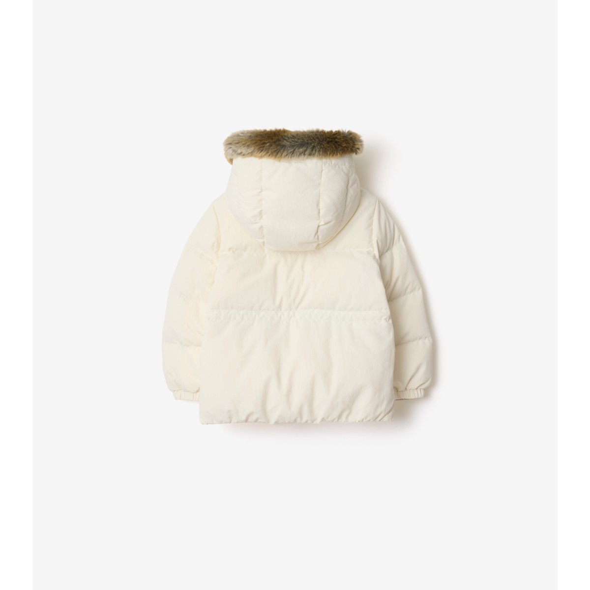  Check Faux Fur Trim Nylon Puffer Coat