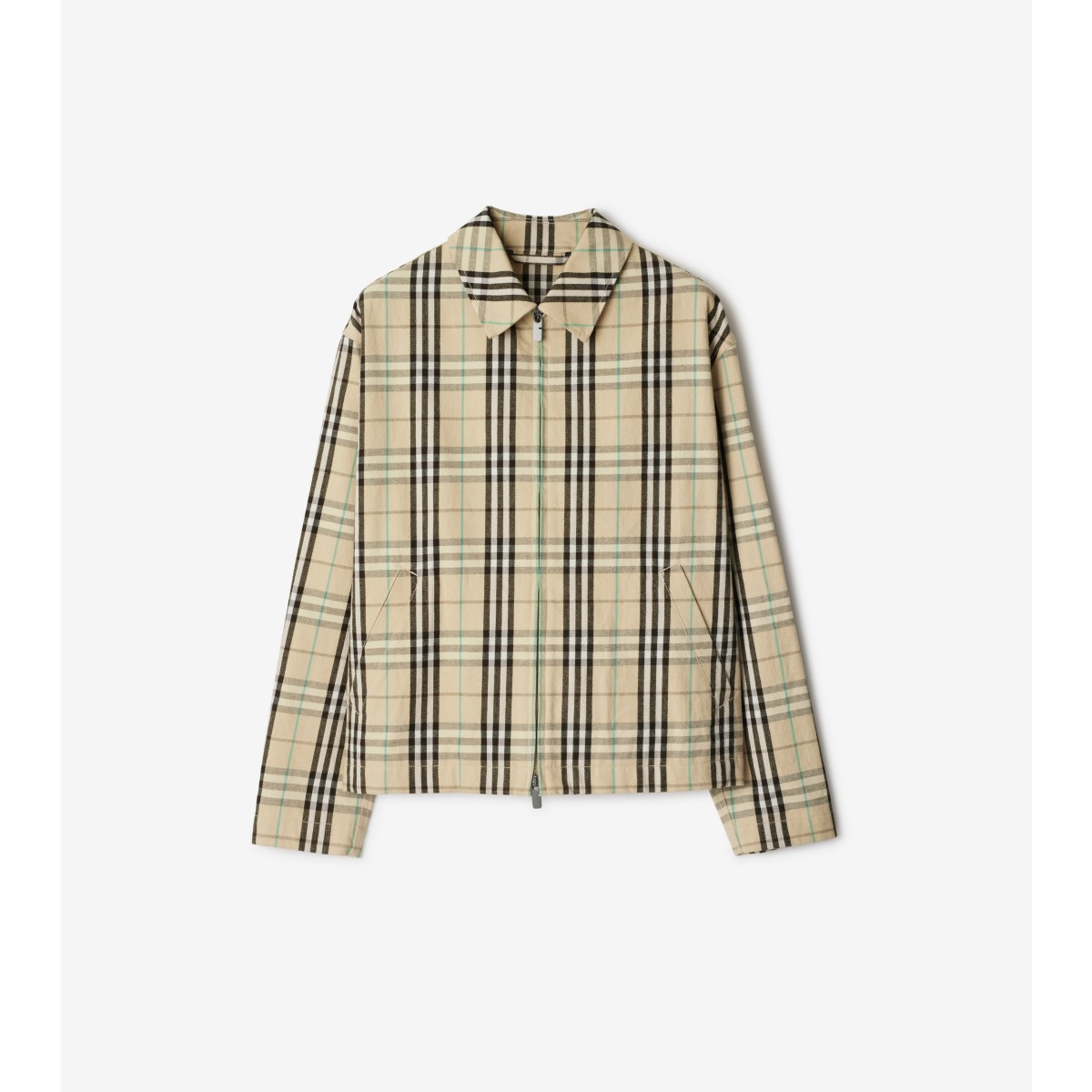 Shop Burberry Check Cotton Harrington Jacket In Husk