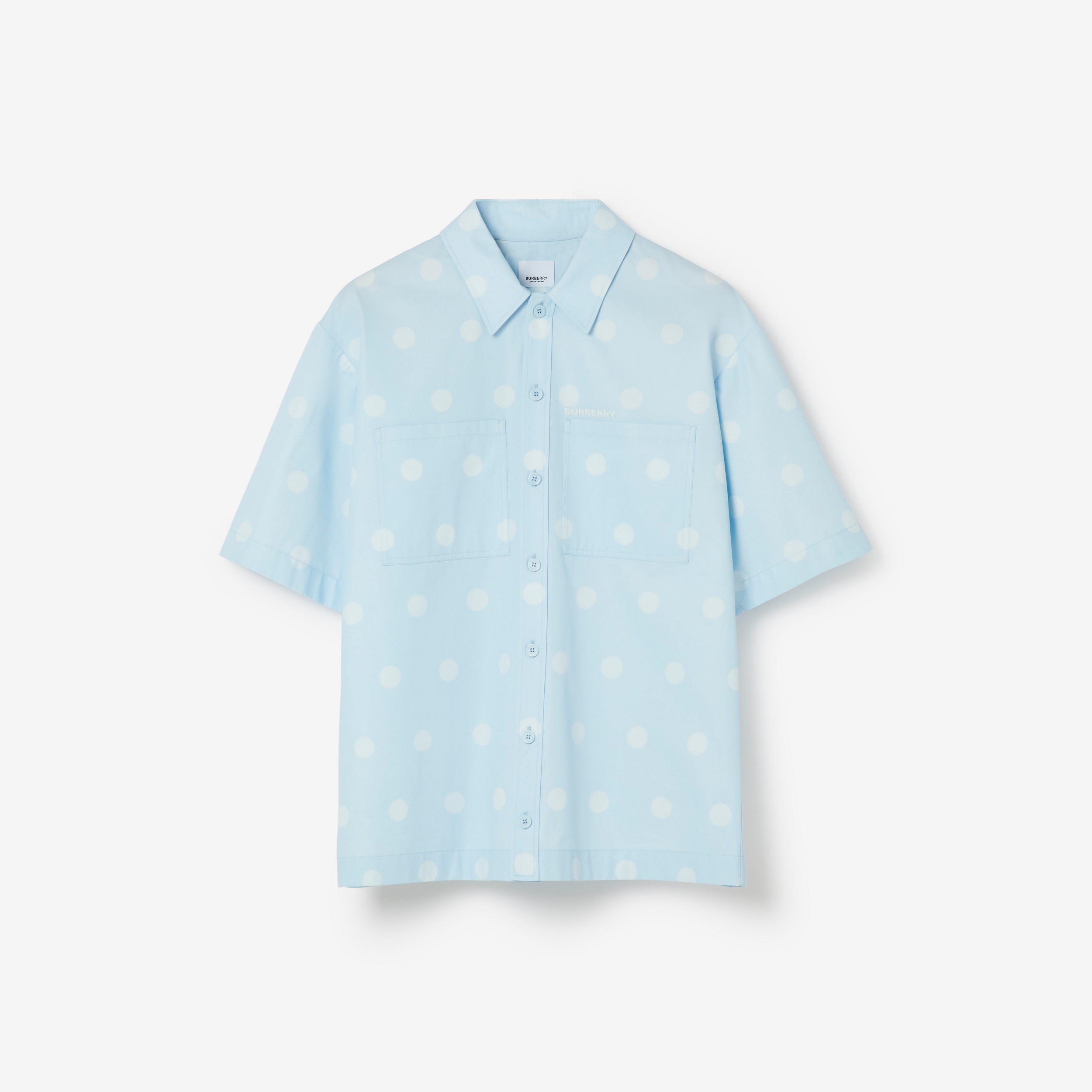 쇼트 슬리브 폴카 도트 프린트 코튼 셔츠 (페일 블루) - 남성 | Burberry® - 1