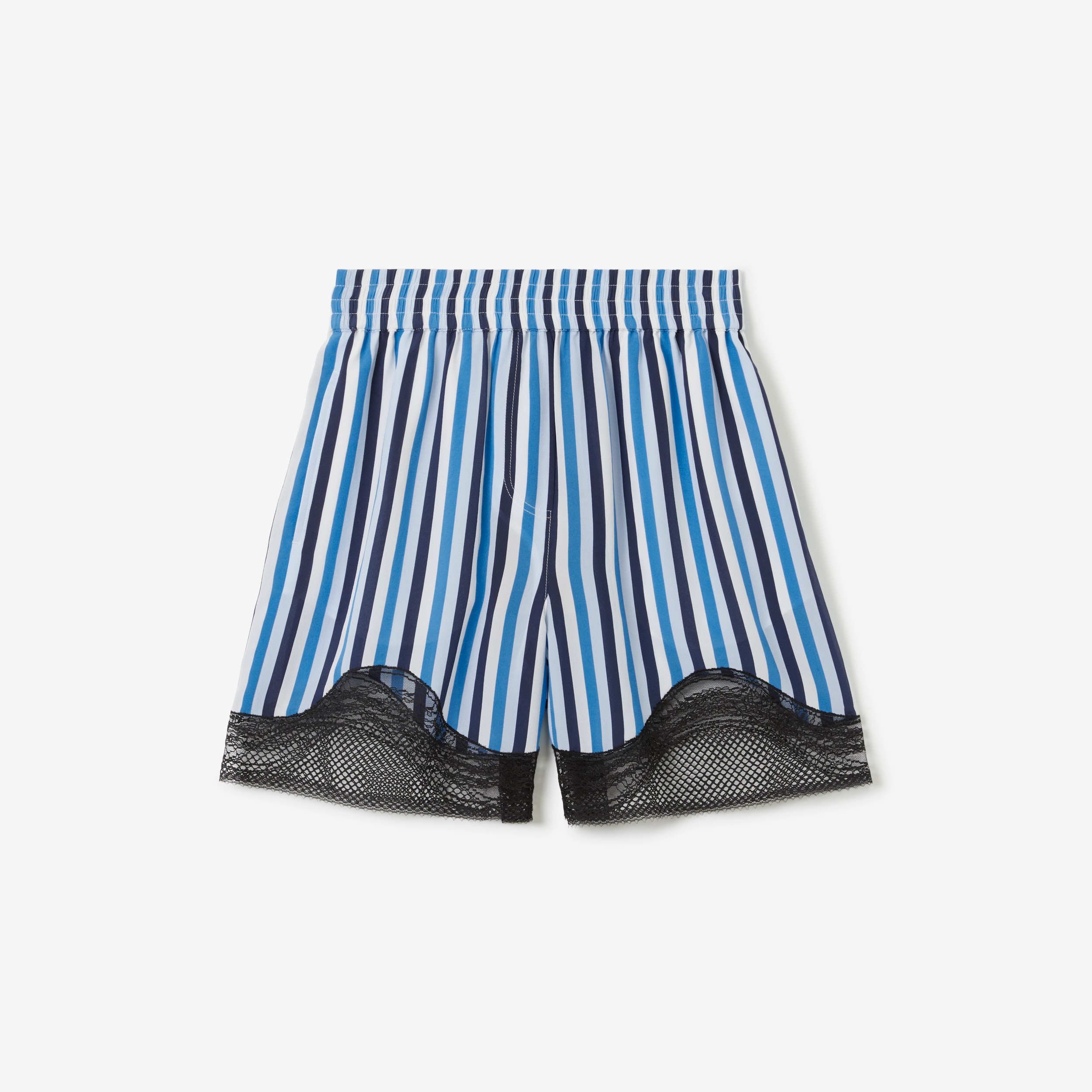 Lace Trim Striped Silk Shorts in Pale Blue - Women | Burberry® Official