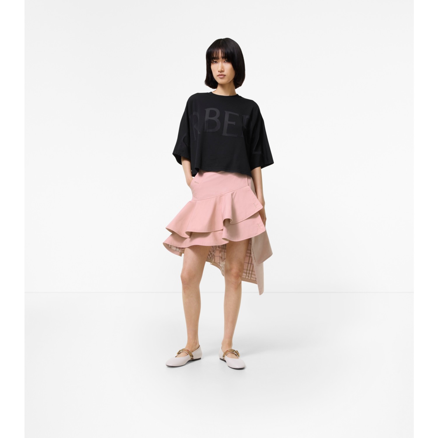 Ruffled Gabardine Trench Skirt