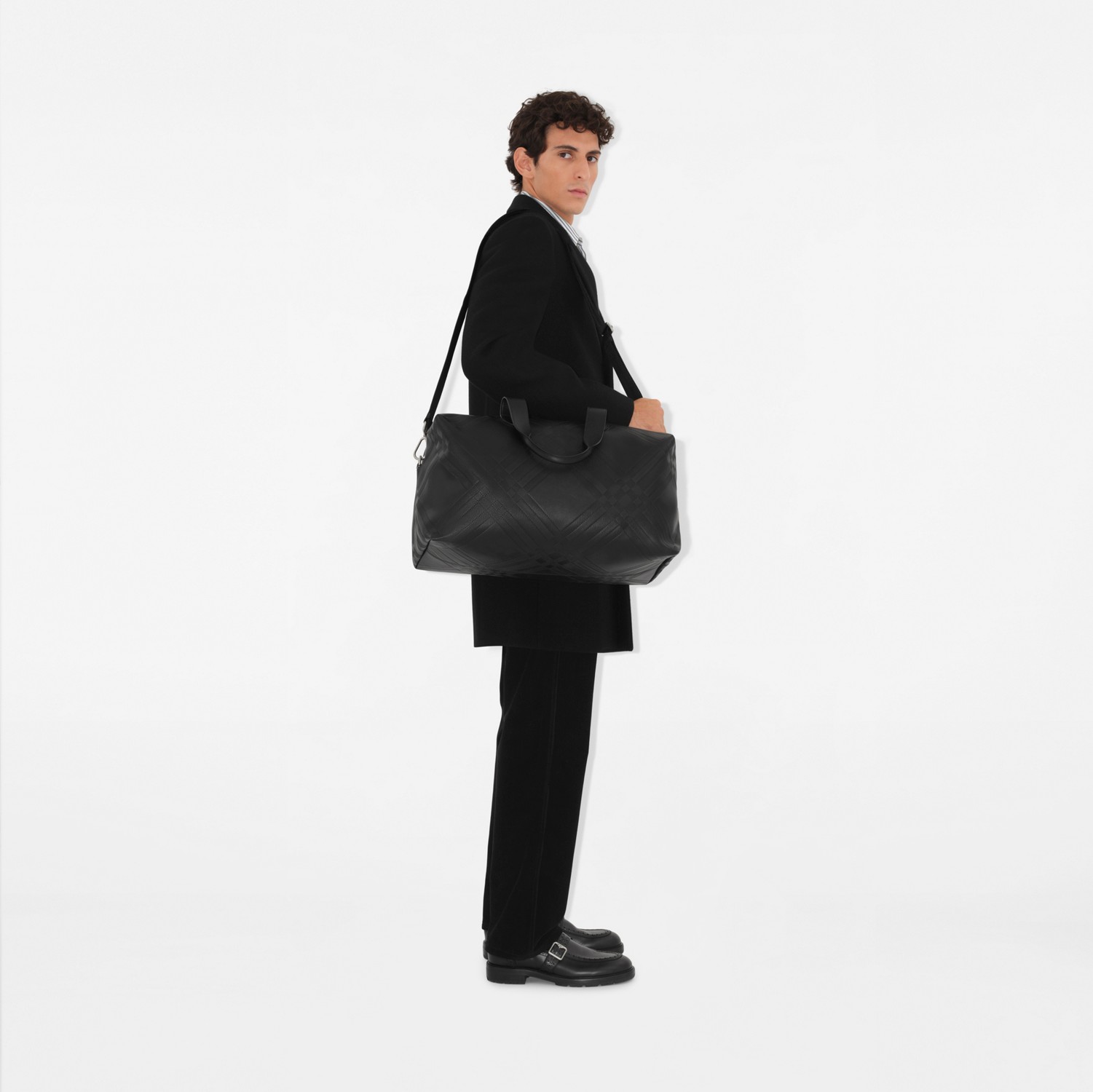 Embossed Check Duffle Bag in Black - Men | Burberry® Official Embossed Check Duffle Bag in Black - Men | Burberry® Official