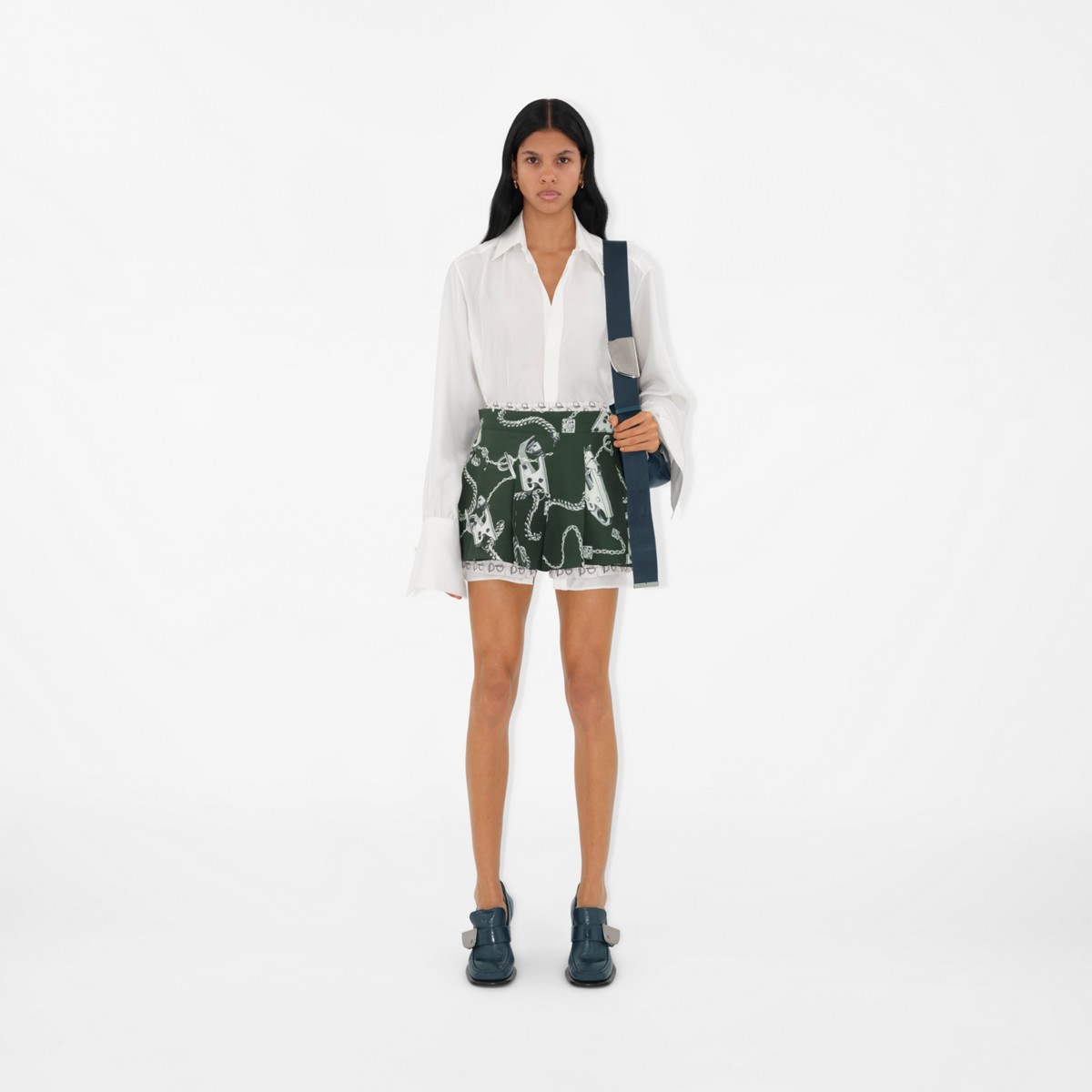 Burberry B Silk Shorts In Silver/white