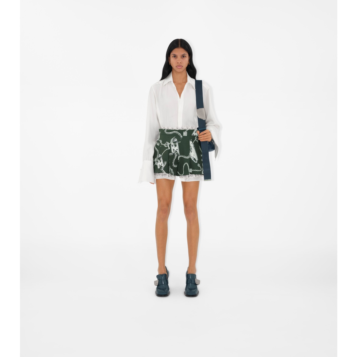 B Silk Shorts in Silver white Women Burberry Official