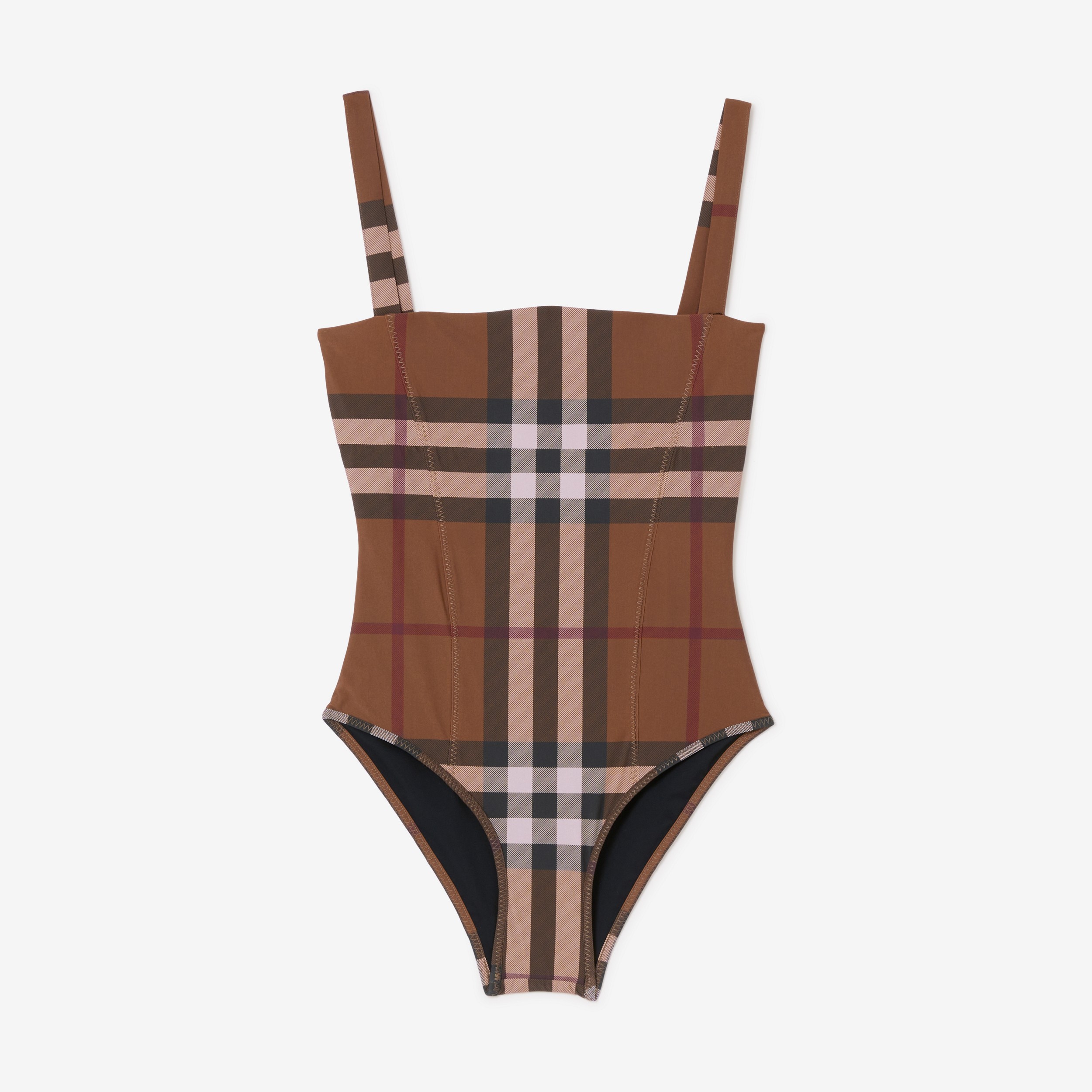 Check Stretch Nylon Swimsuit in Birch Brown - Women | Burberry® Official - 1