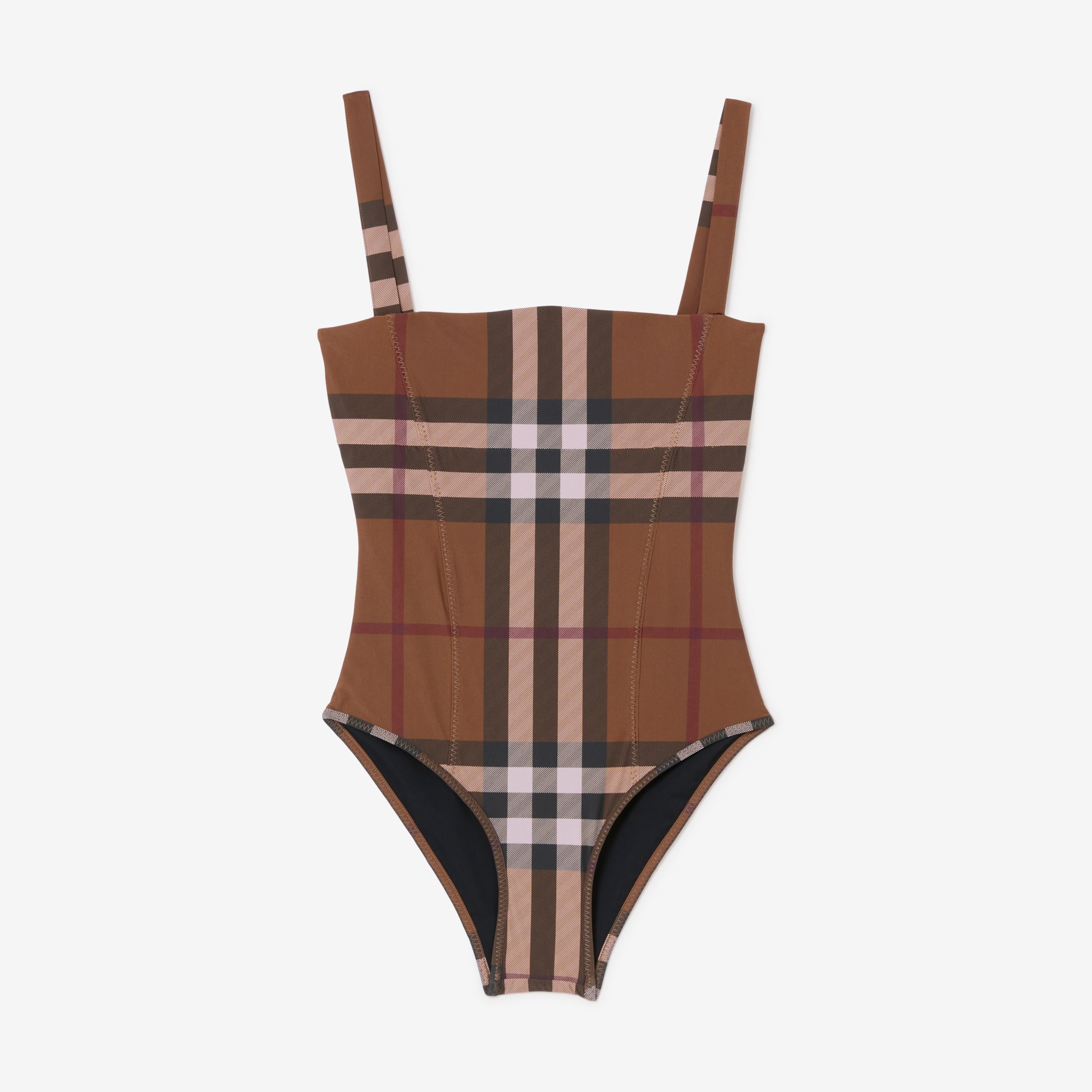 Check Stretch Nylon Swimsuit in Birch Brown - Women | Burberry® Official