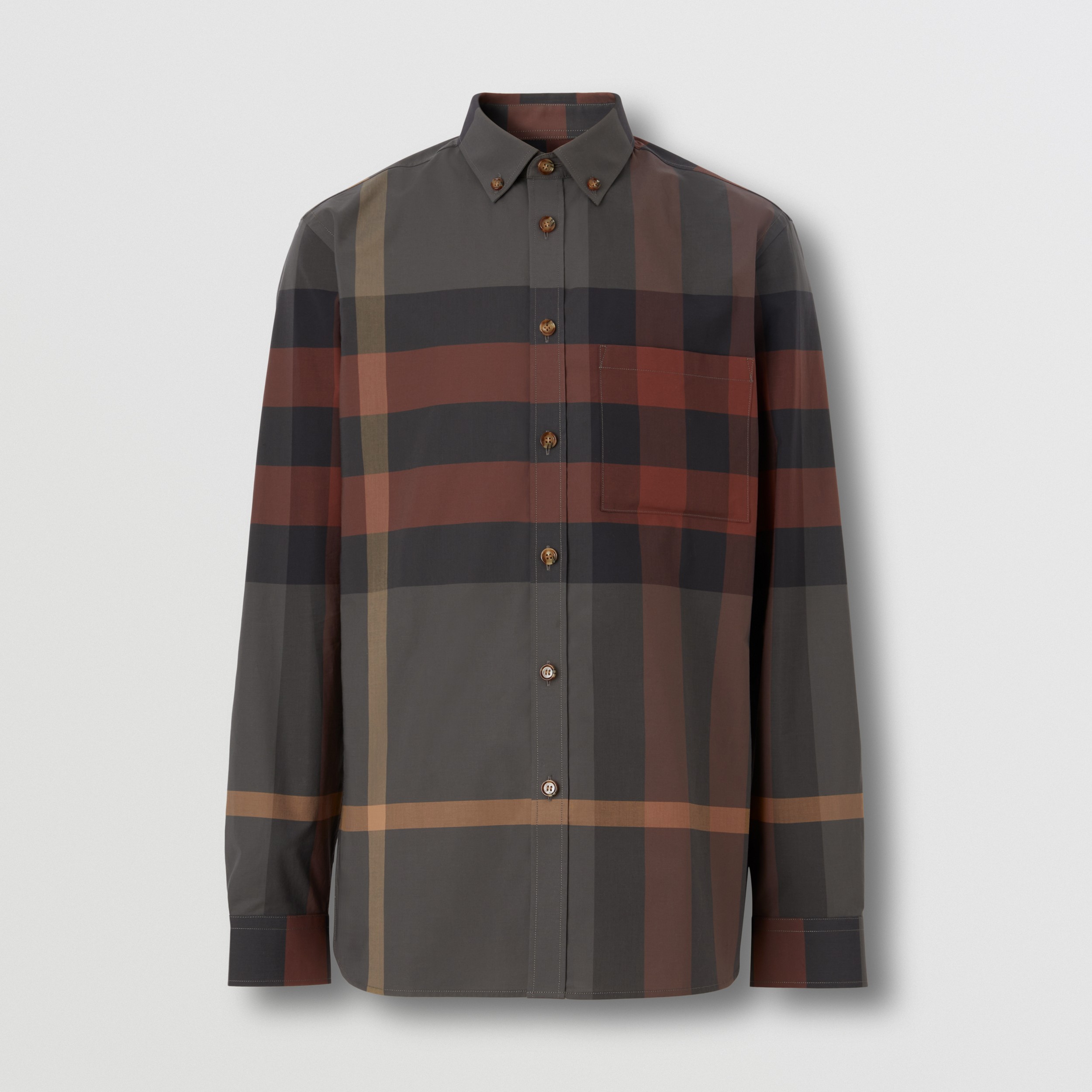 Check Stretch Cotton Poplin Shirt in Brick Red - Men | Burberry® Official - 4