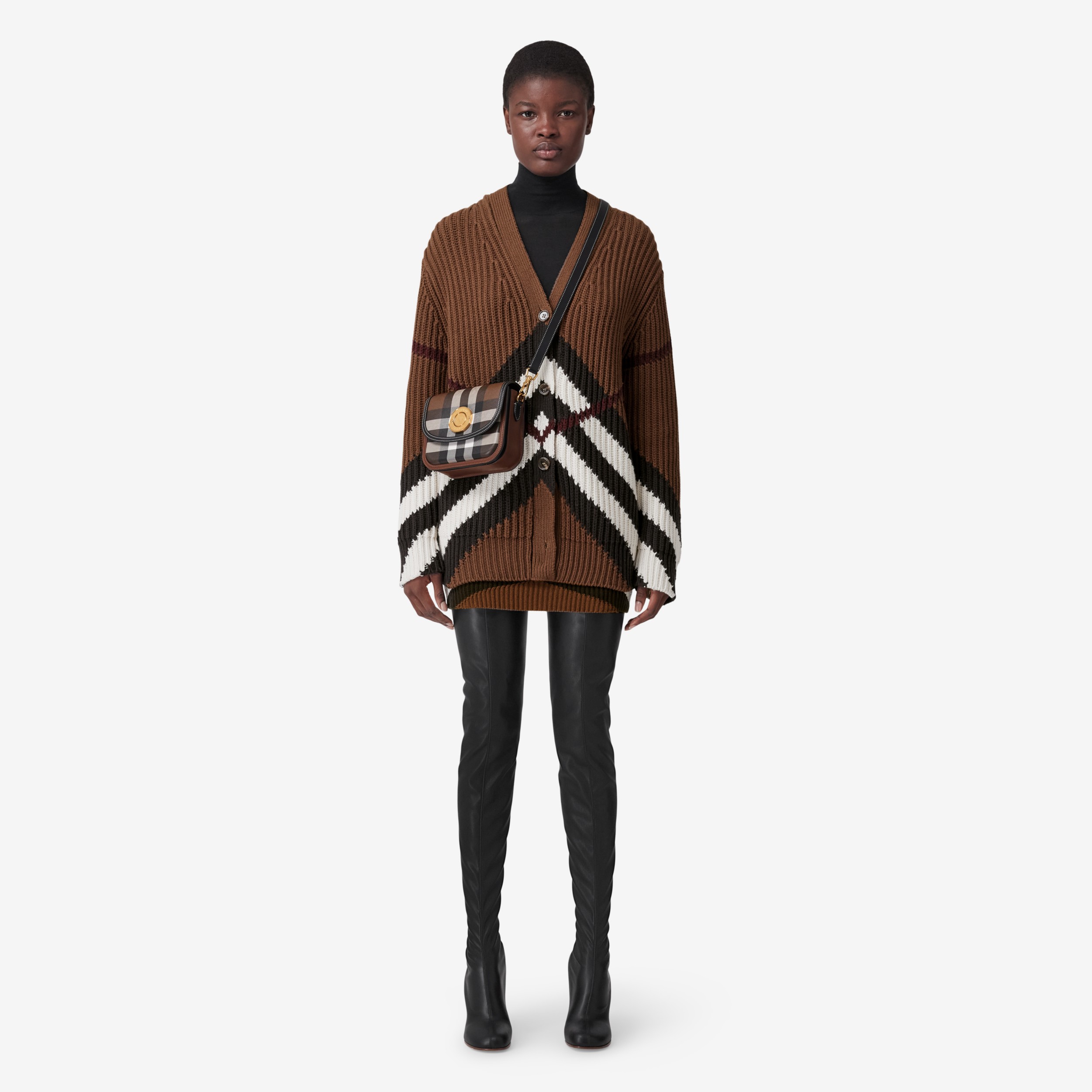 Elizabeth - 格纹拼皮革小号伊丽莎白手袋 (深桦木棕) - 女士 | Burberry® 博柏利官网 - 4