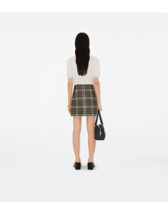 Check Bonded Wool Trench Mini Skirt