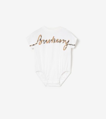 Burberry チェック カーシヴロゴ コットンロンパース (ホワイト) - チルドレンズ | Burberry®公式サイト