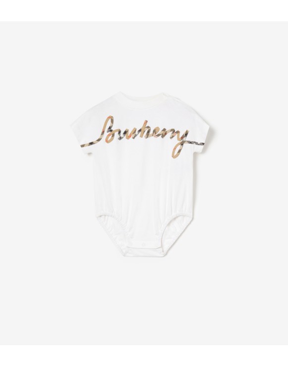 Baumwoll-Bodysuit mit kursivem Logo in Check