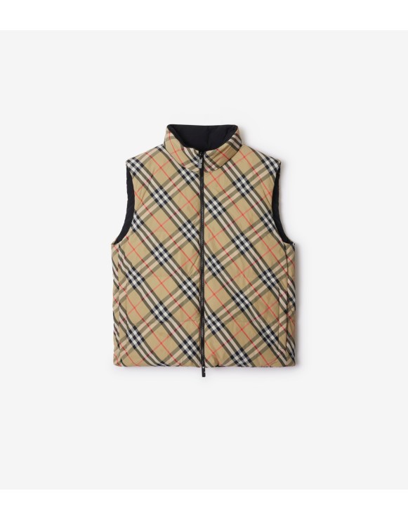 Reversible Check Nylon Padded Gilet