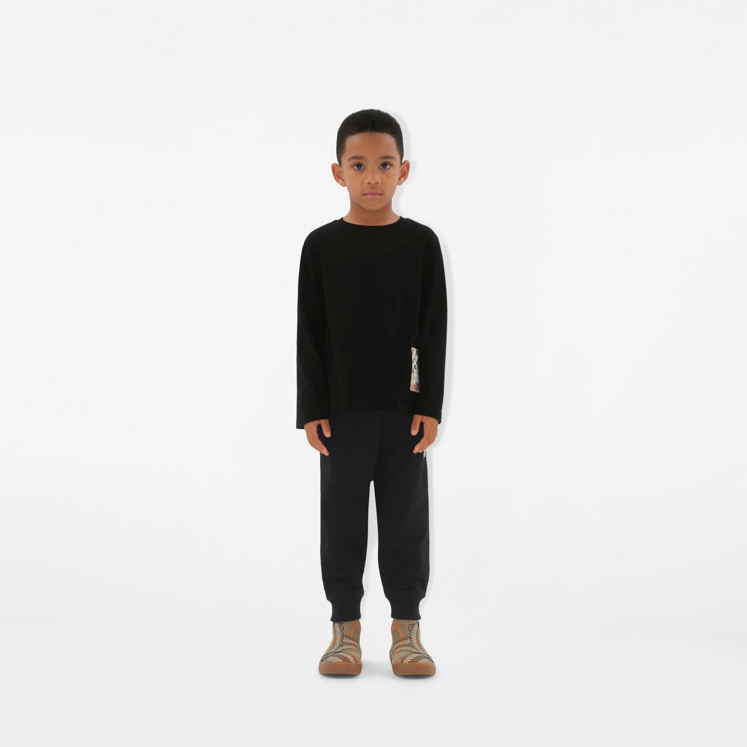 Check Label Cotton Top in Black | Burberry® Official Check Label Cotton Top in Black | Burberry® Official