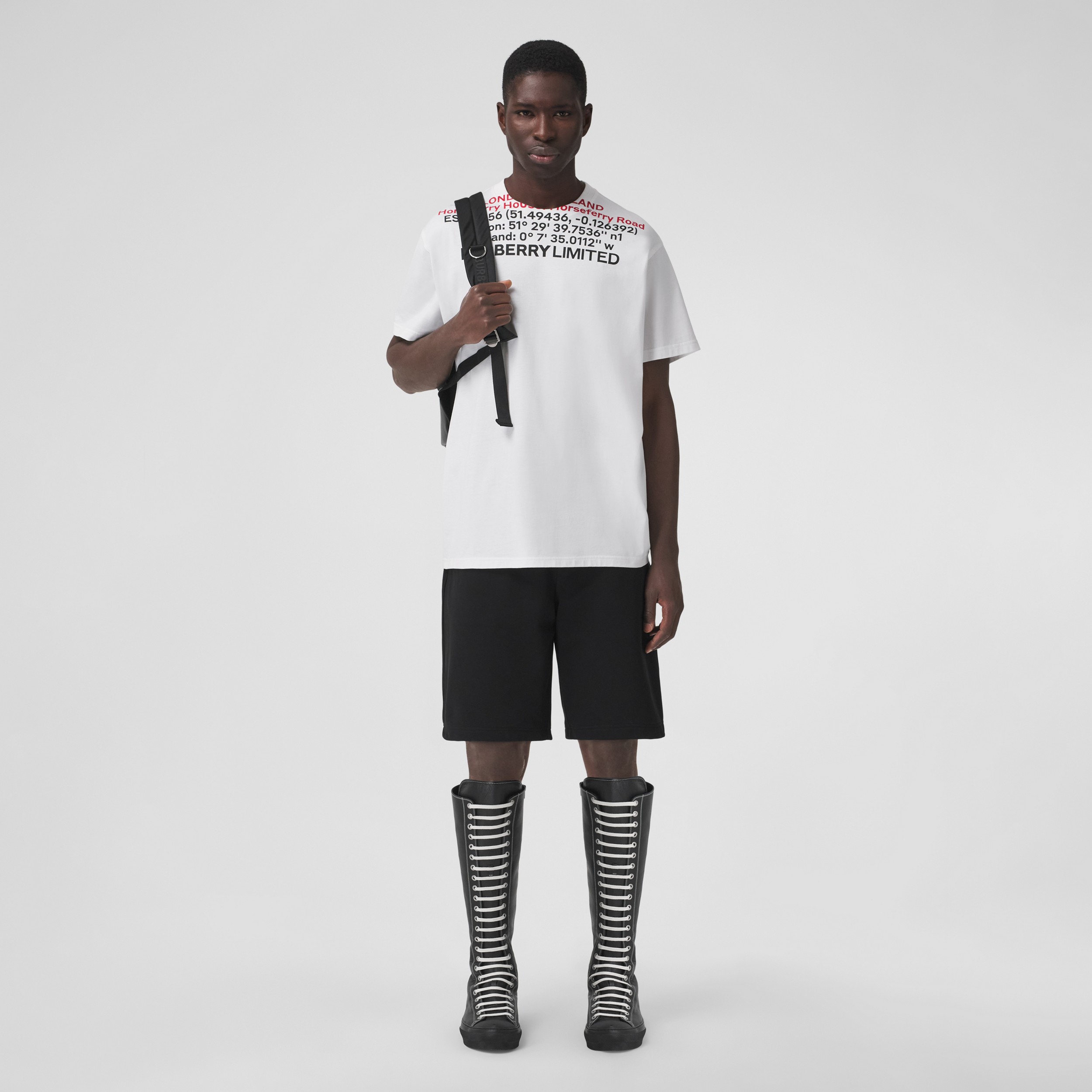 Location Print Cotton Oversized T-shirt in White - Men | Burberry® Official - 1