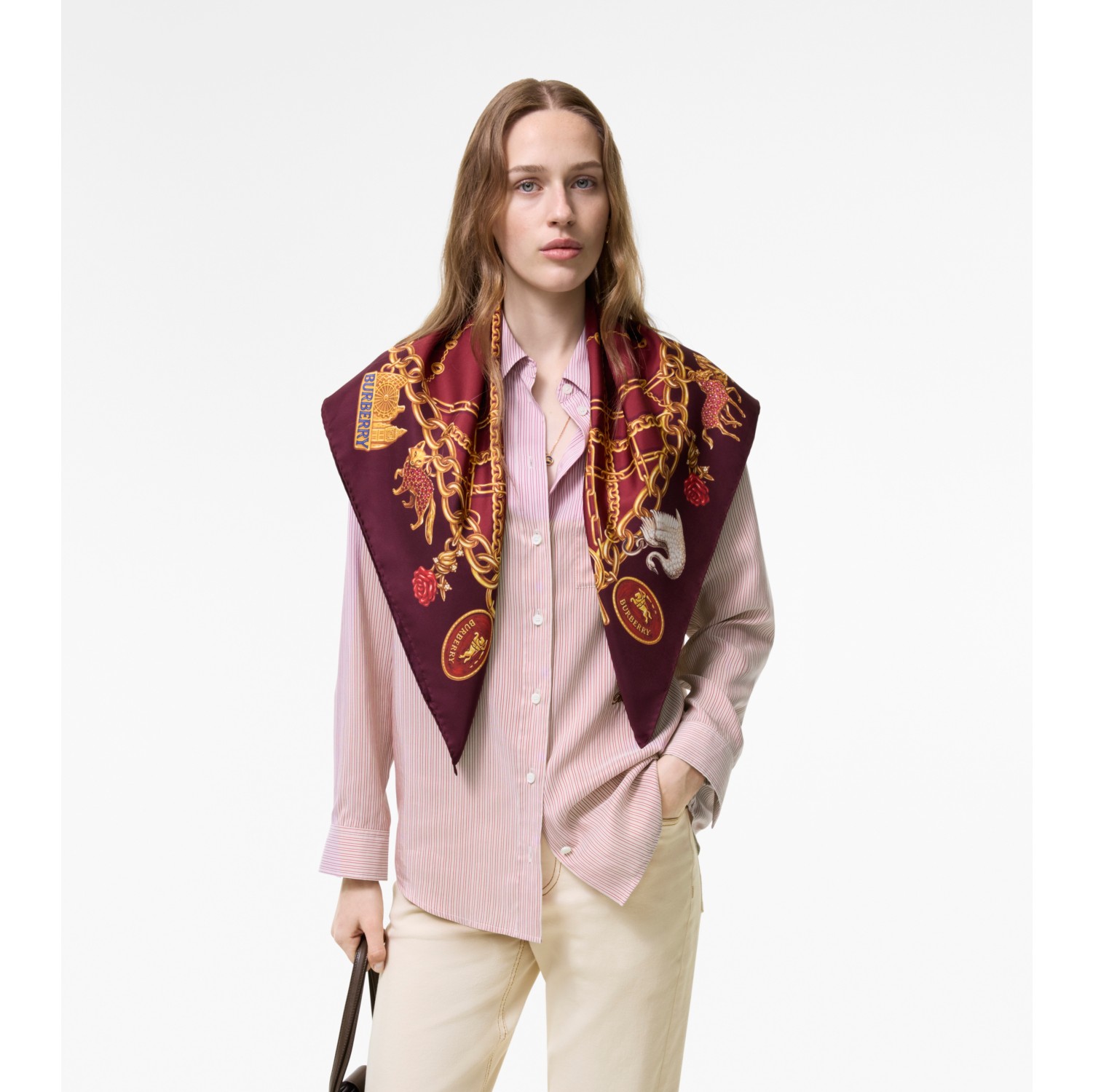 Check Charm Silk Scarf in Auburn brown | Burberry® Official
