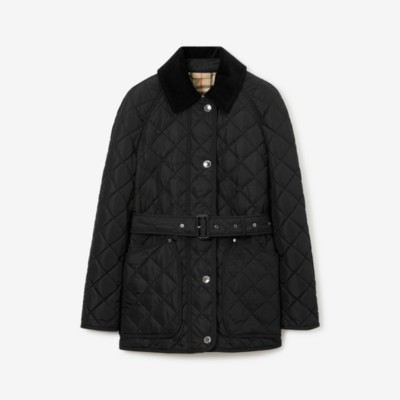 Burberry Ekd-embroidered Diamond-quilted Jacket In Black