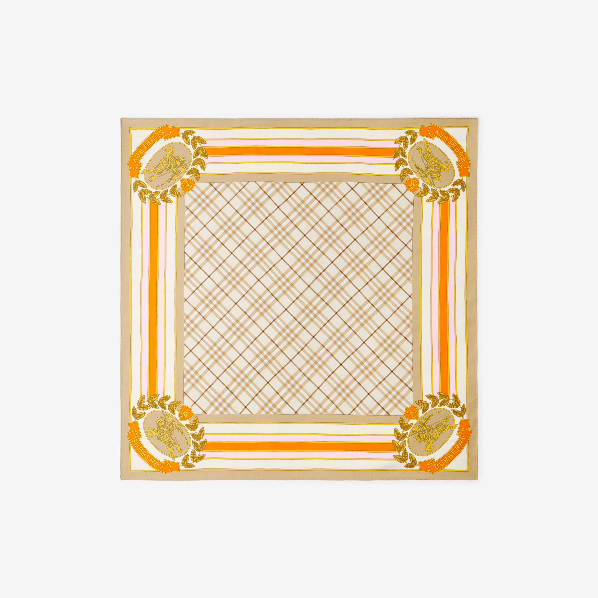 Pañuelo cuadrado en seda con collage (Rosa Beige Suave/naranja Intenso) | Burberry® oficial - 1