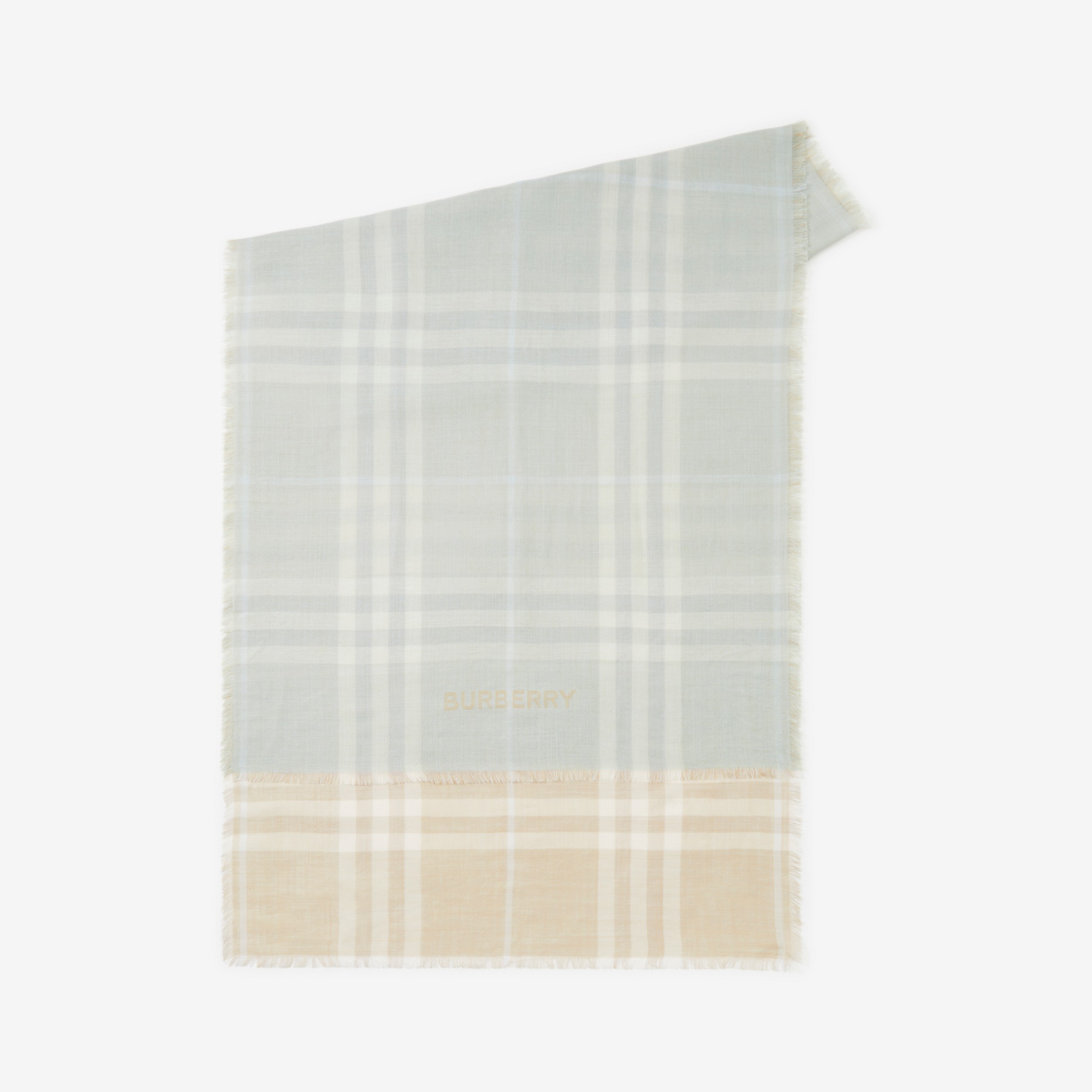 Check Wool Silk Reversible Scarf in Duck Egg Blue/soft Fawn | Burberry® Official - 2