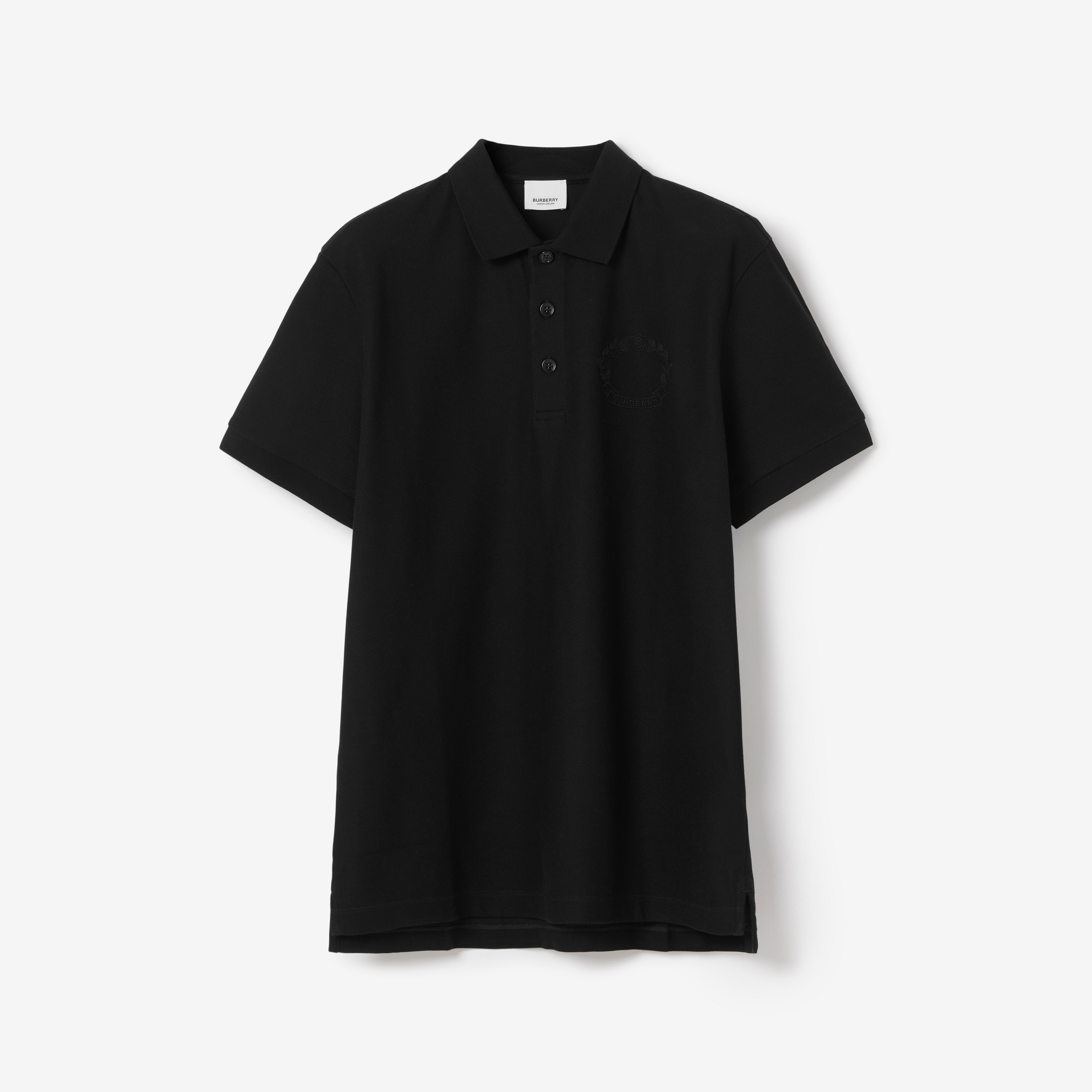 Embroidered Oak Leaf Crest Cotton Piqué Polo Shirt in Black - Men | Burberry® Official - 1