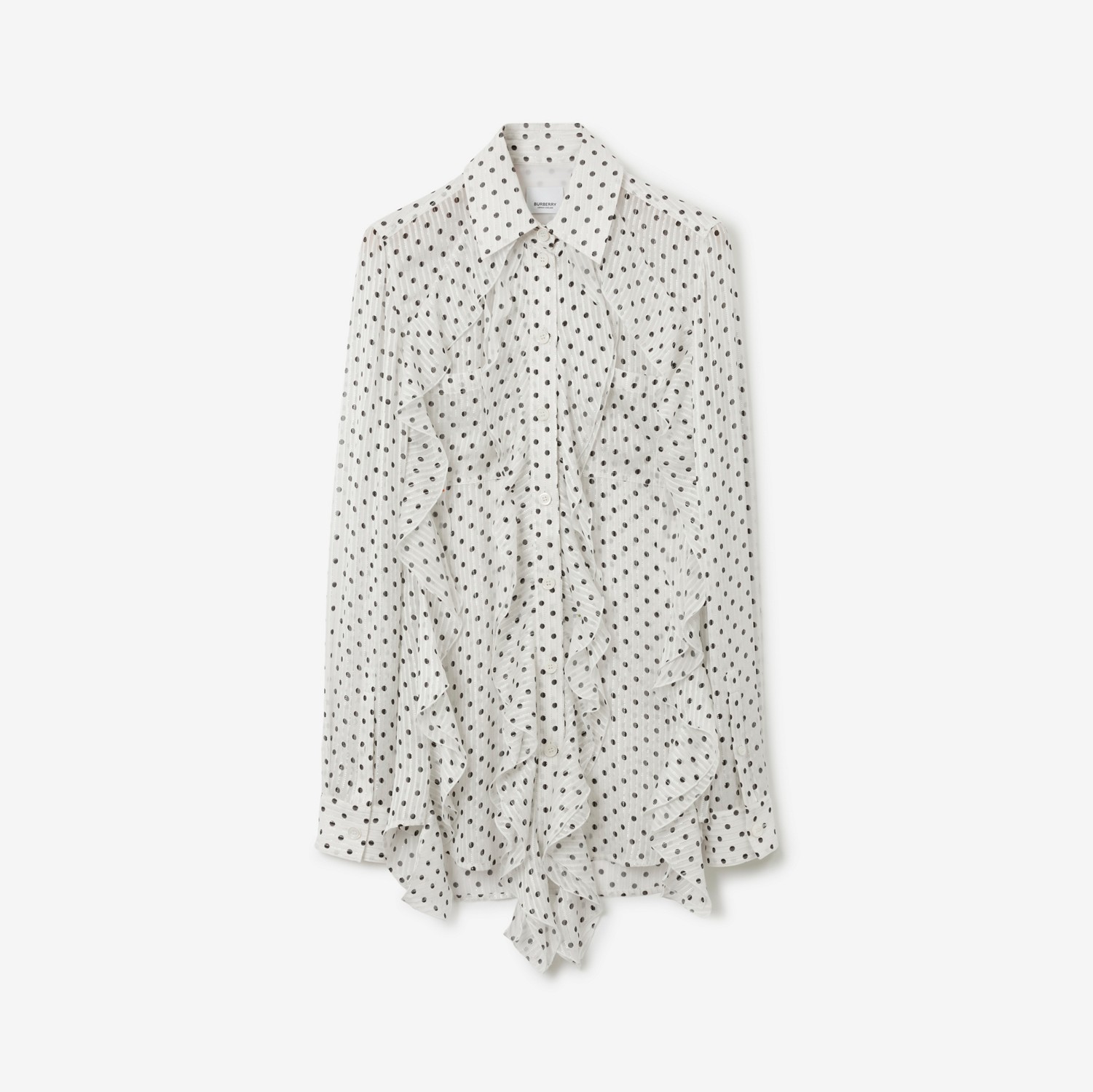 Seidenchiffon-Bluse mit Punktmuster und Rüschen (Weiß) - Damen | Burberry®
