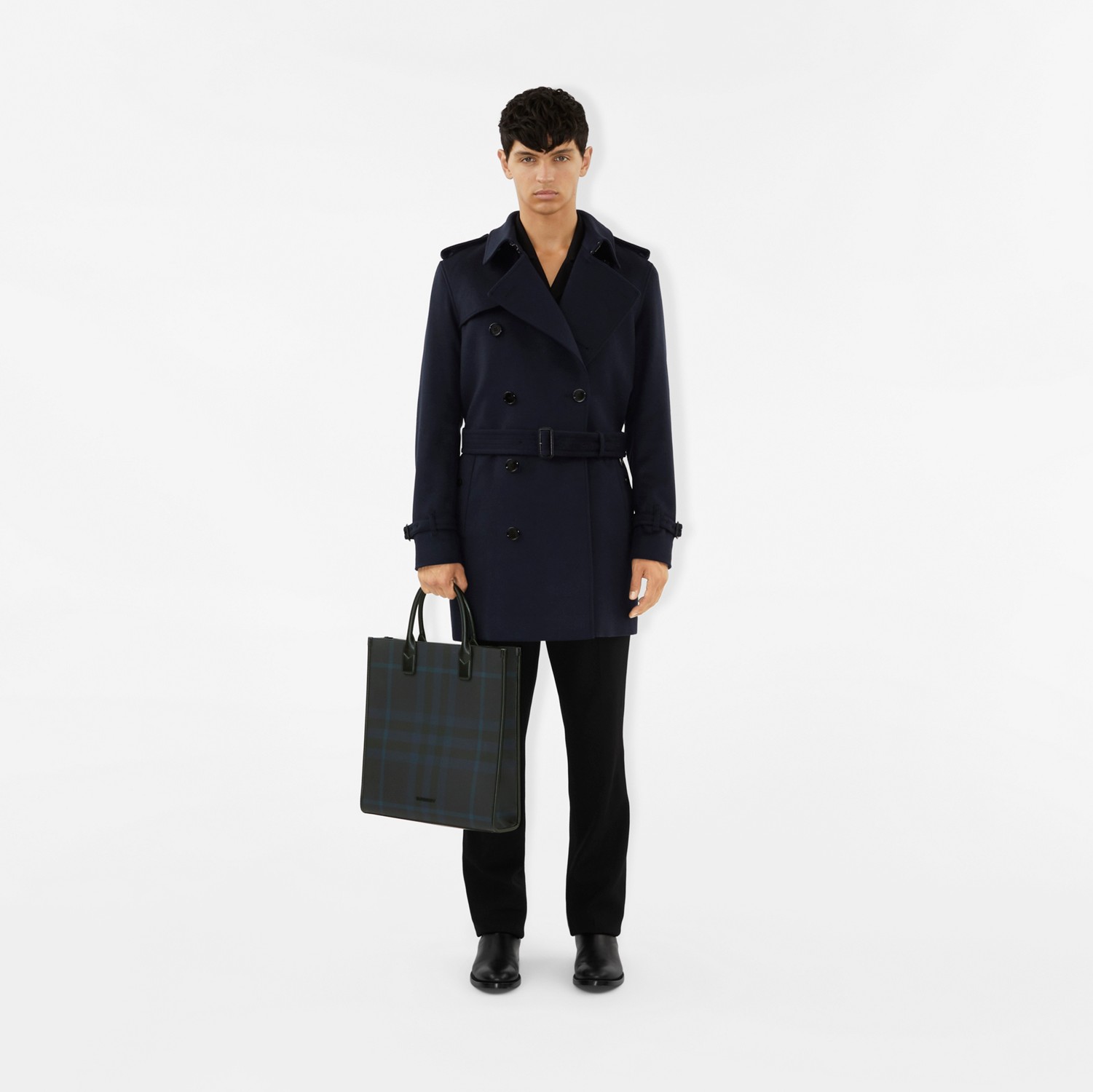 Trench coat de lã e cashmere (Azul-marinho Meia-noite) - Homens | Burberry® oficial