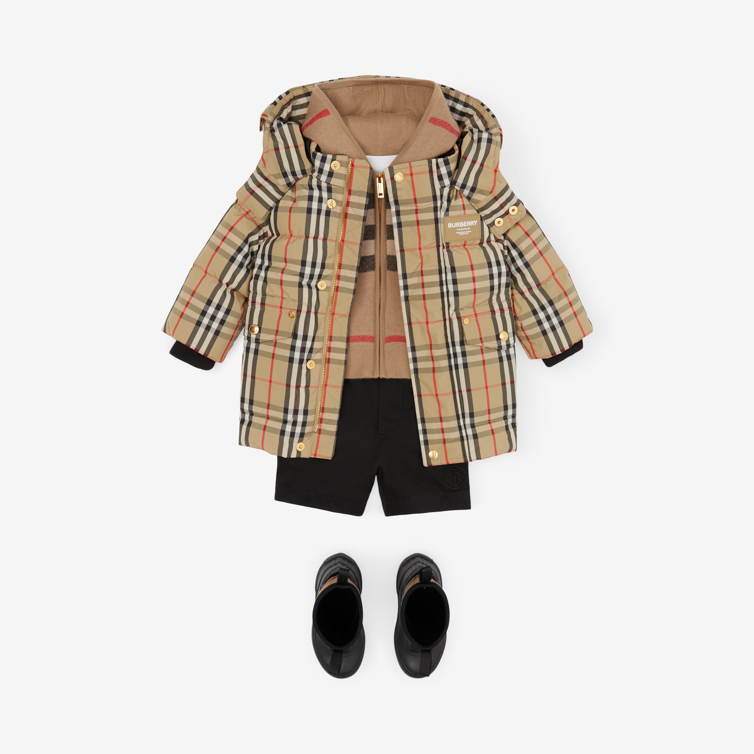 Horseferry Motif Vintage Check Puffer Coat in Archive Beige - Children | Burberry® Official - 4