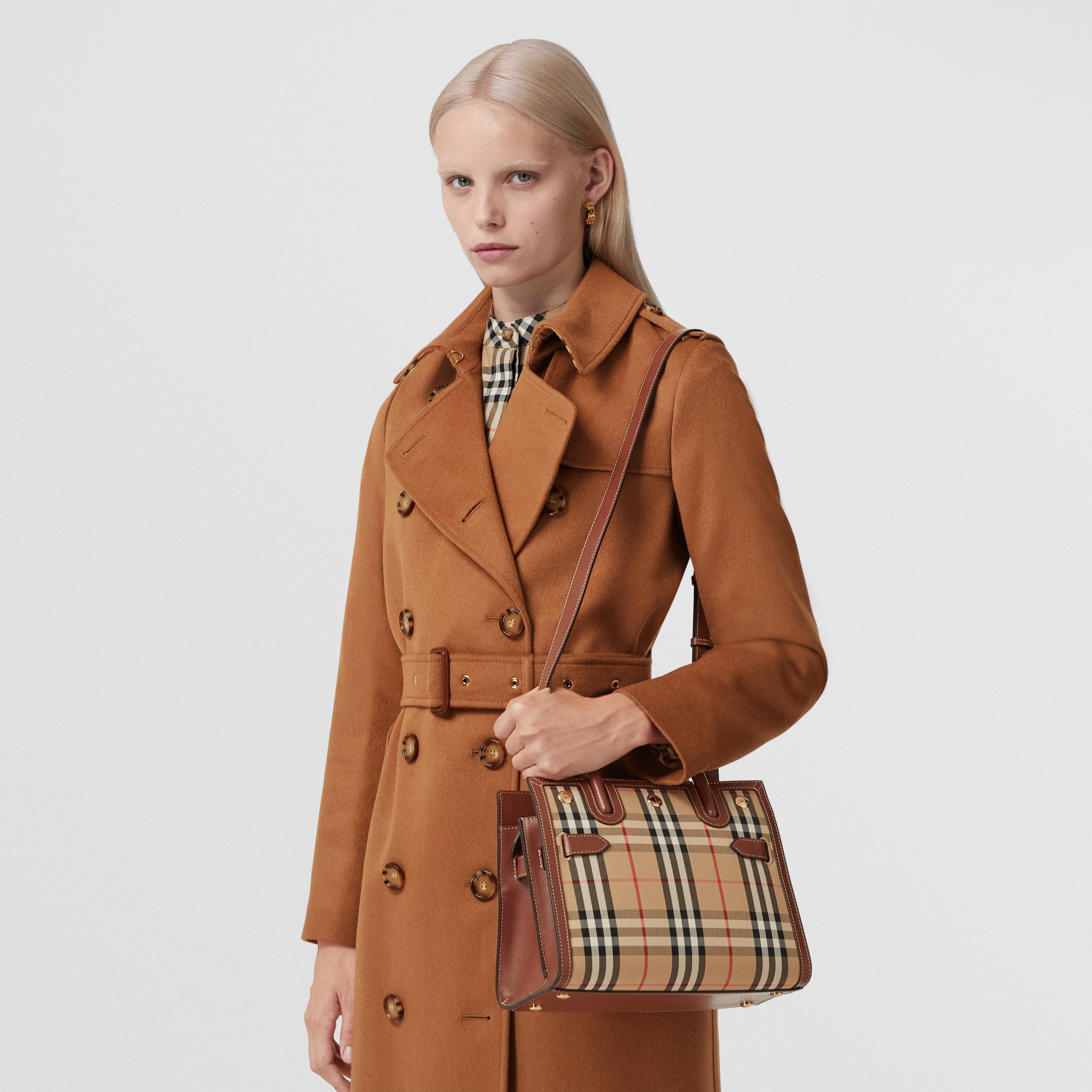 Mini Vintage Check Two-handle Title Bag in Archive Beige - Women | Burberry® Official - 3