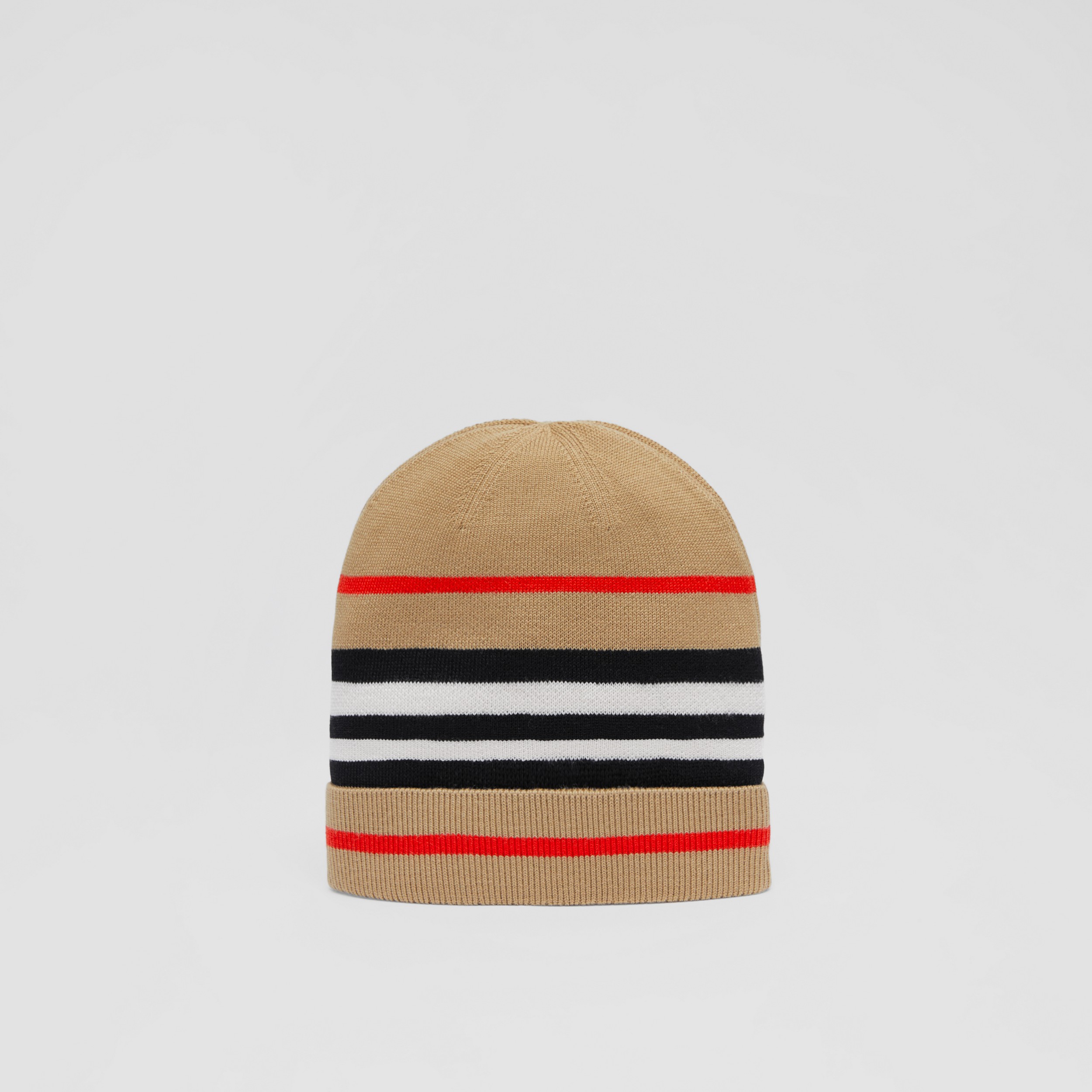 Icon Stripe Wool Blend Beanie in Archive Beige - Children | Burberry® Official - 1